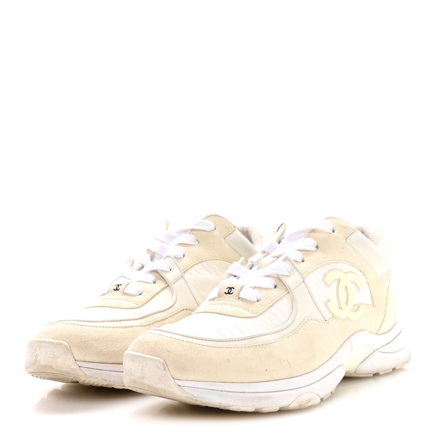 Suede Calfskin Fabric CC Sneakers 42 White