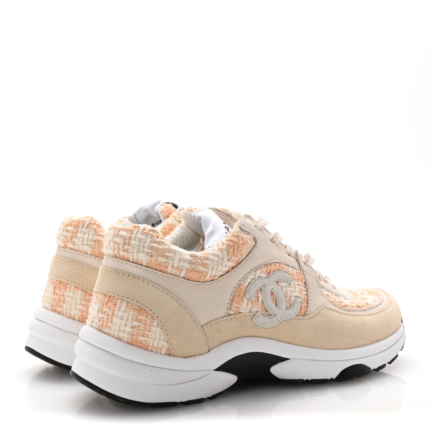 Tweed Suede Calfskin Womens CC Sneakers 35.5 Orange