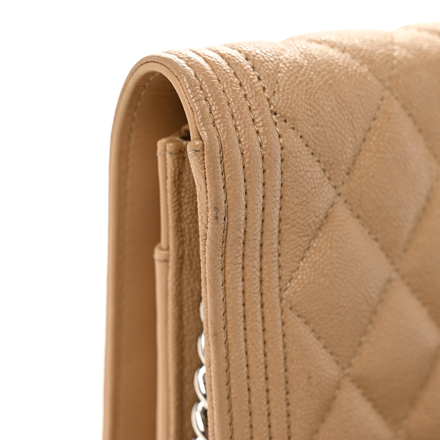 Caviar Quilted Boy Wallet On Chain WOC Dark Beige