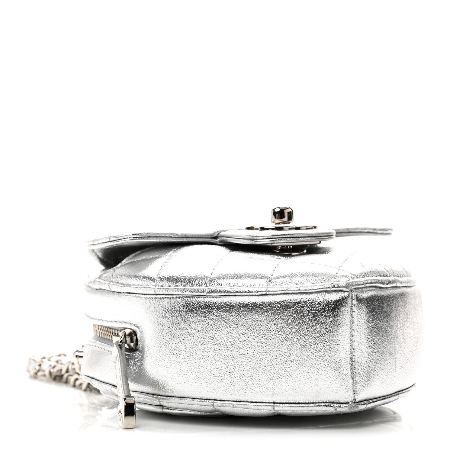 Metallic Lambskin Quilted CC In Love Heart Clutch With Chain Silver