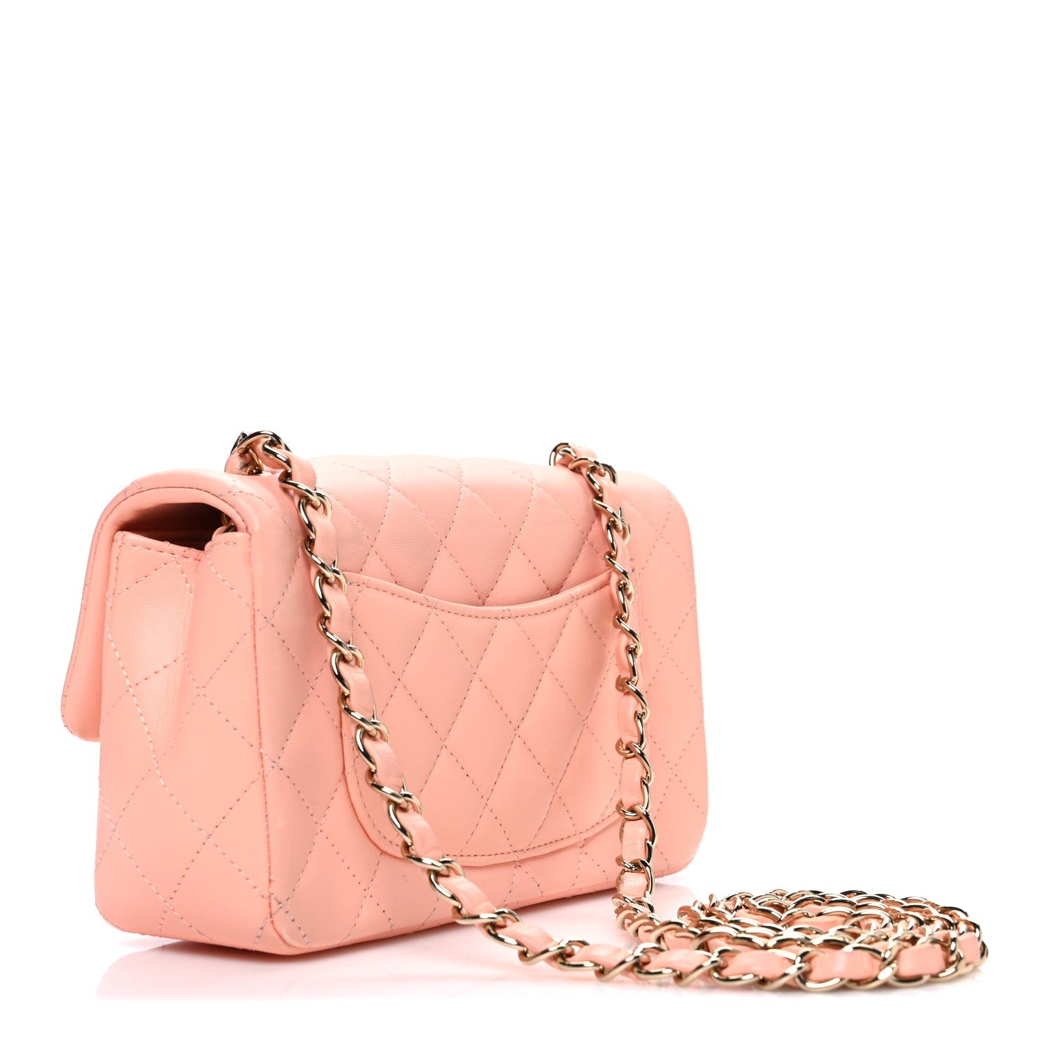 Lambskin Quilted Mini Rectangular Flap Light Pink