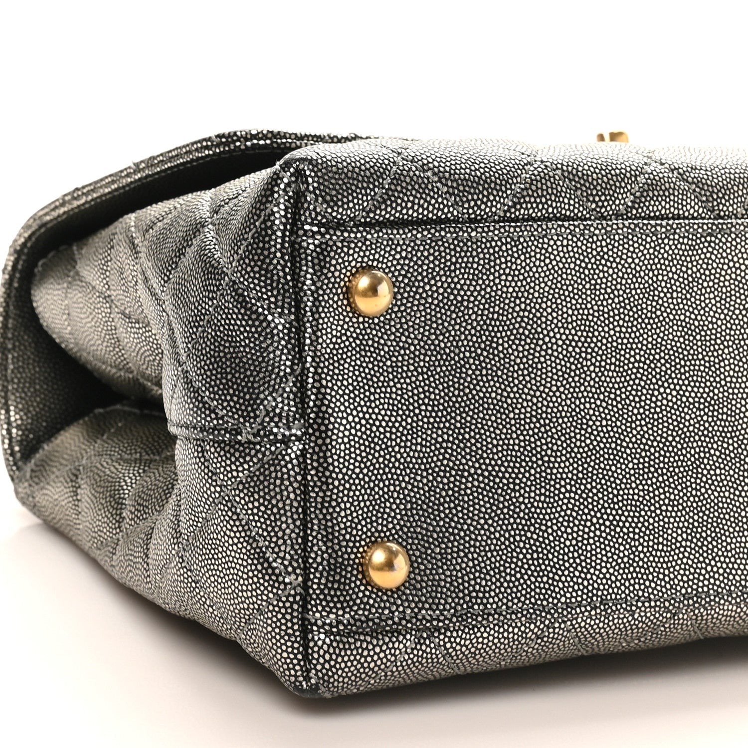 Metallic Caviar Quilted Small Coco Handle Flap Silver