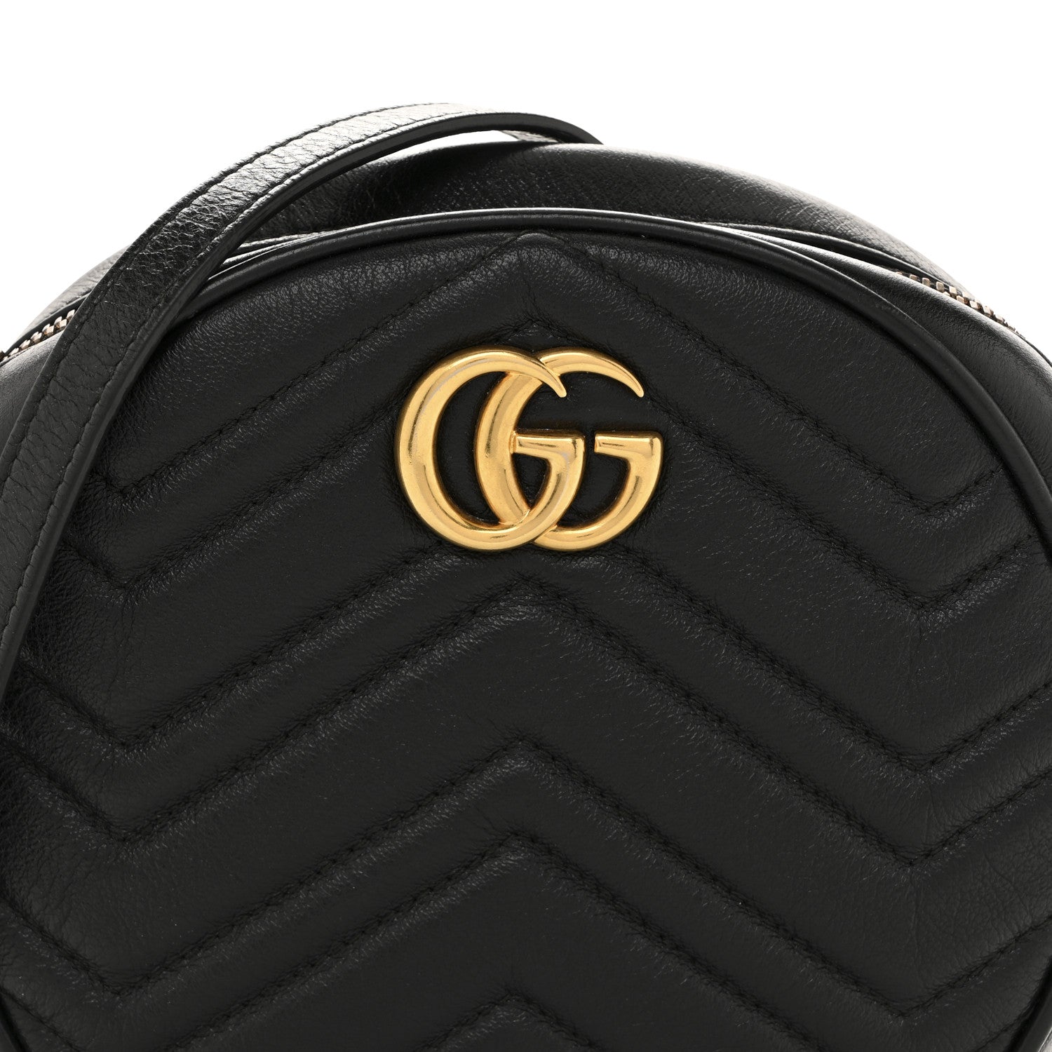 Azalea Calfskin Matelasse Heart Mini GG Marmont Round Shoulder Bag Black