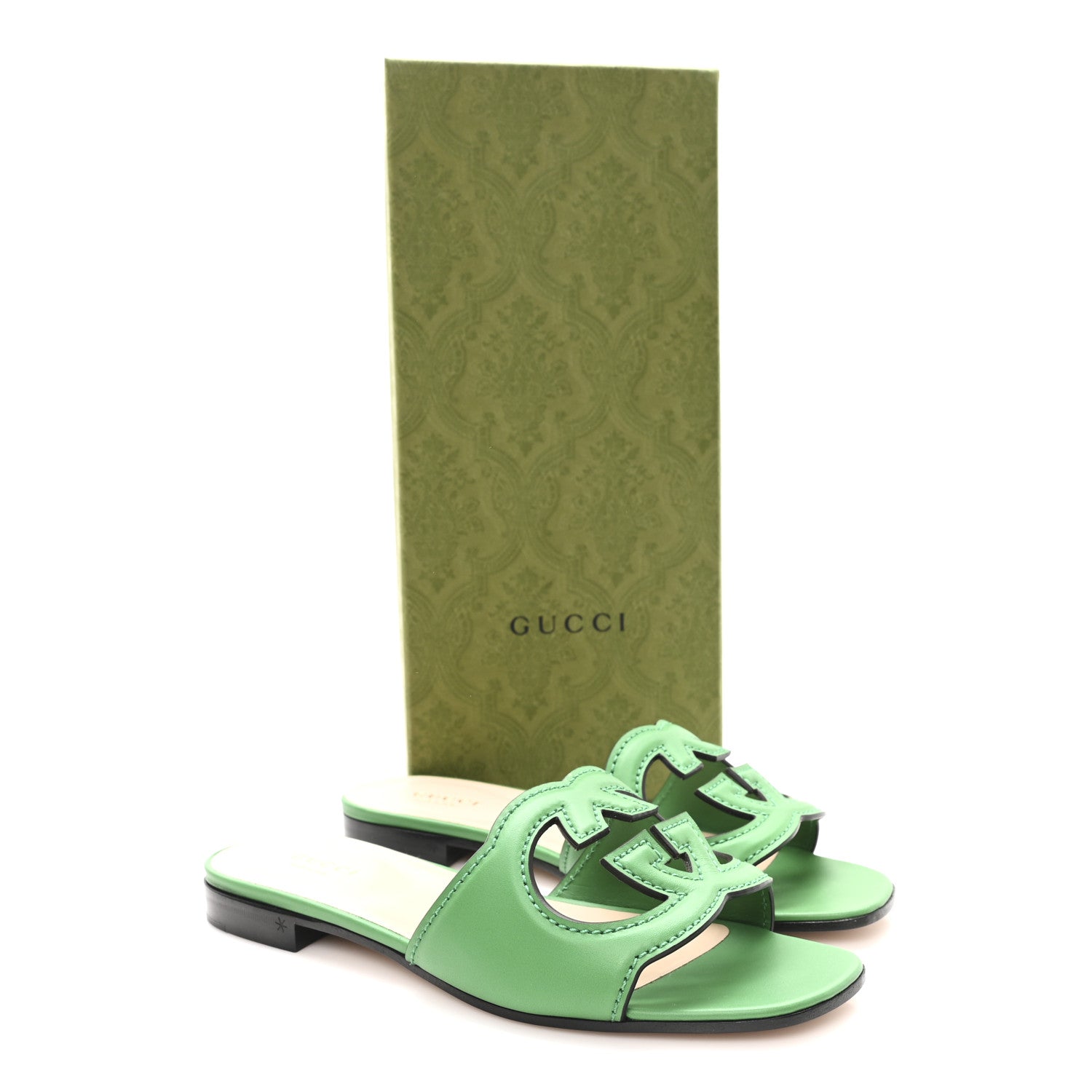 Cosmos Softy Calfskin Interlocking G Cut Out Slide Sandals 36 New Shamarock