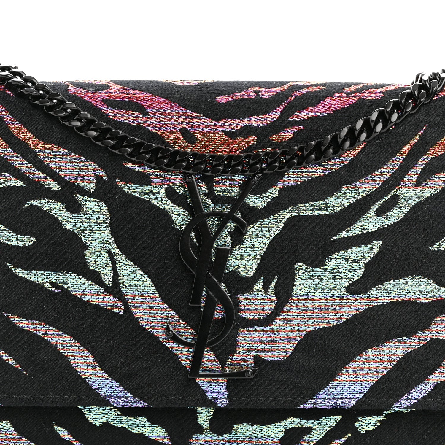 Canvas Calfskin Metallic Tiger Print Small Monogram Kate Satchel Black Multicolor