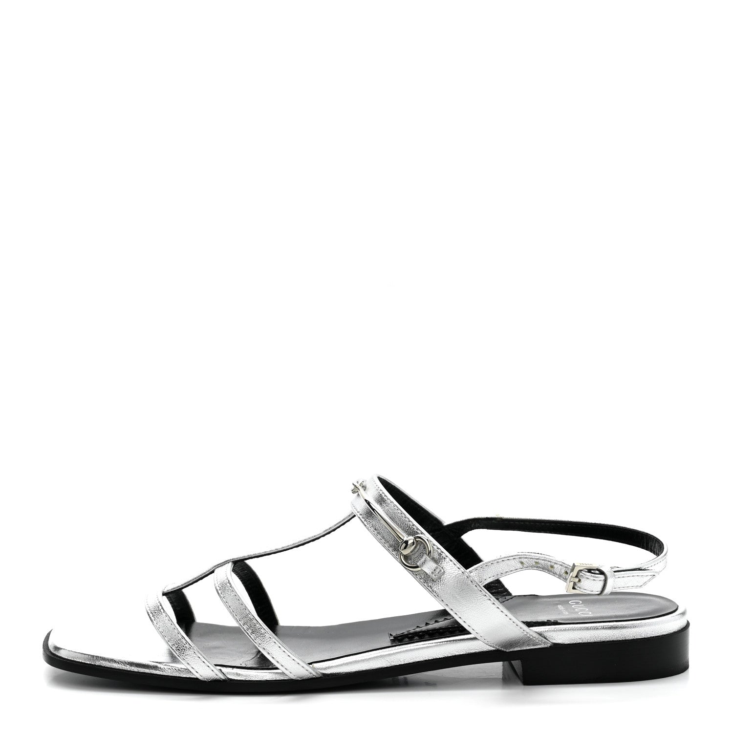 Metallic Calfskin Horsebit Divine Slingback Sandals 38 Silver
