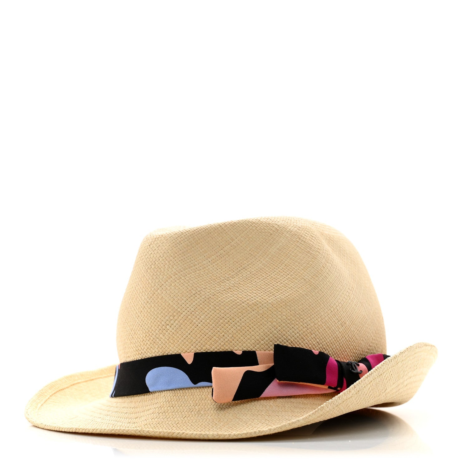 Straw Ribbon Fedora Hat L Beige Multicolor