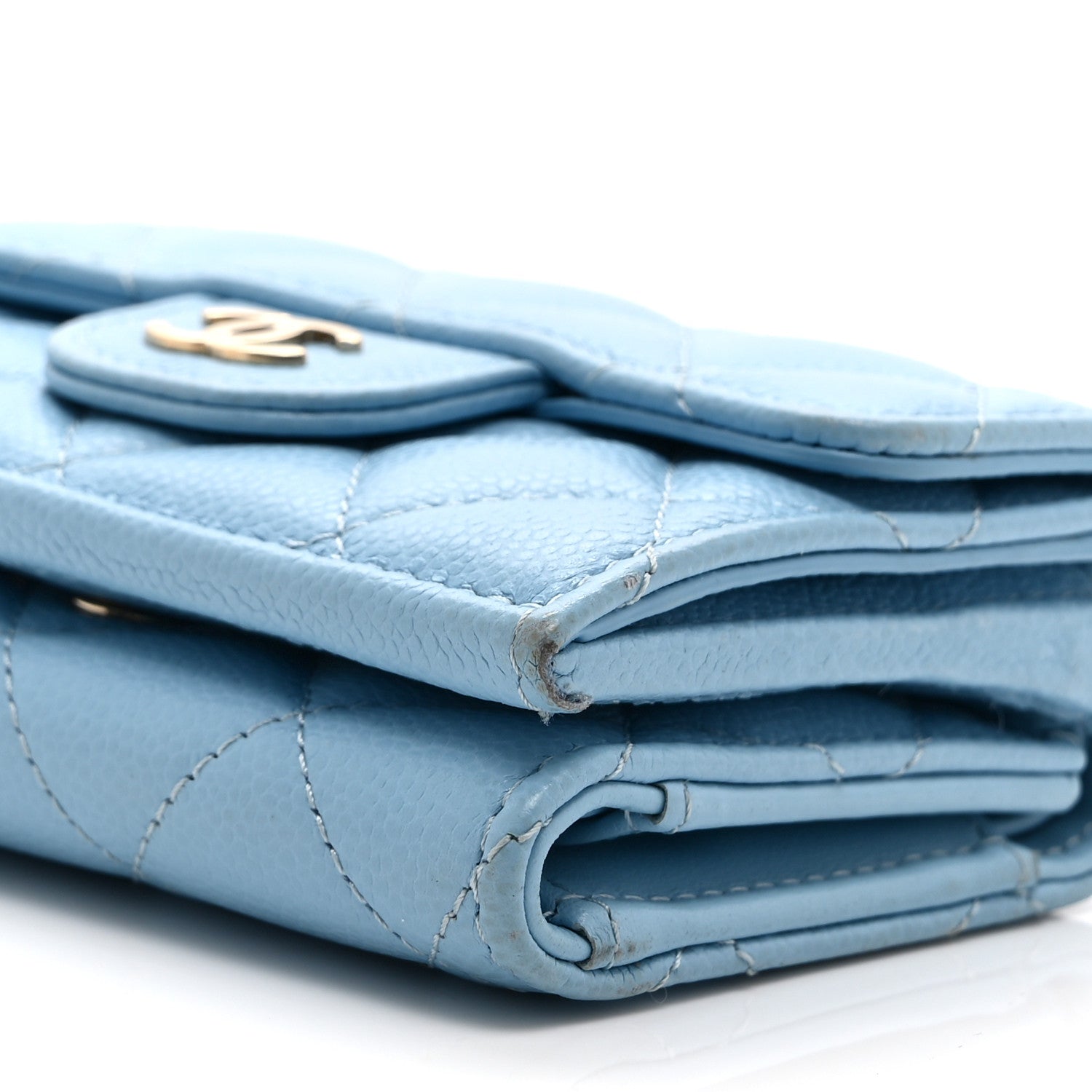Caviar Quilted Double Flap Wallet Light Blue