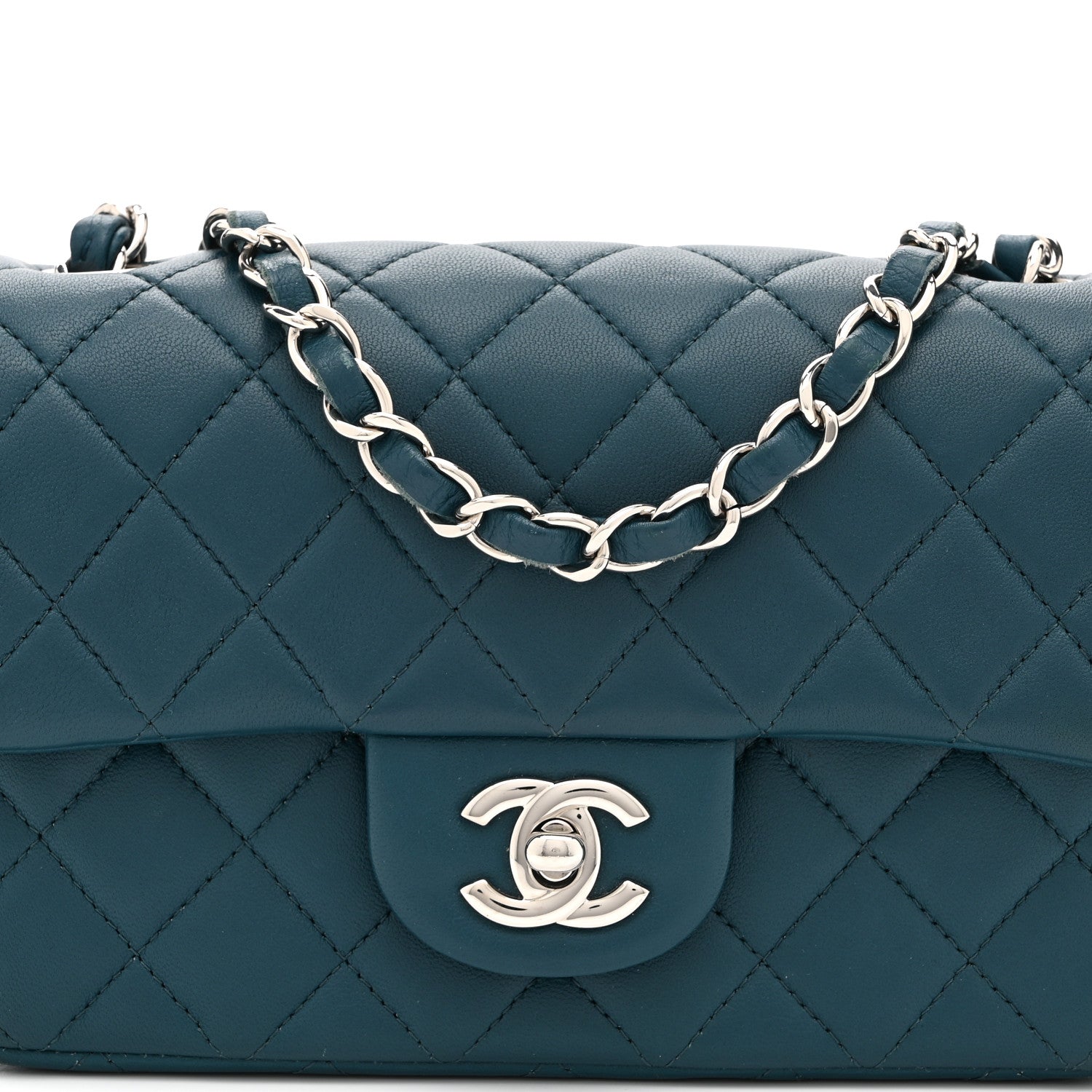 Lambskin Quilted Mini Rectangular Flap Dark Blue