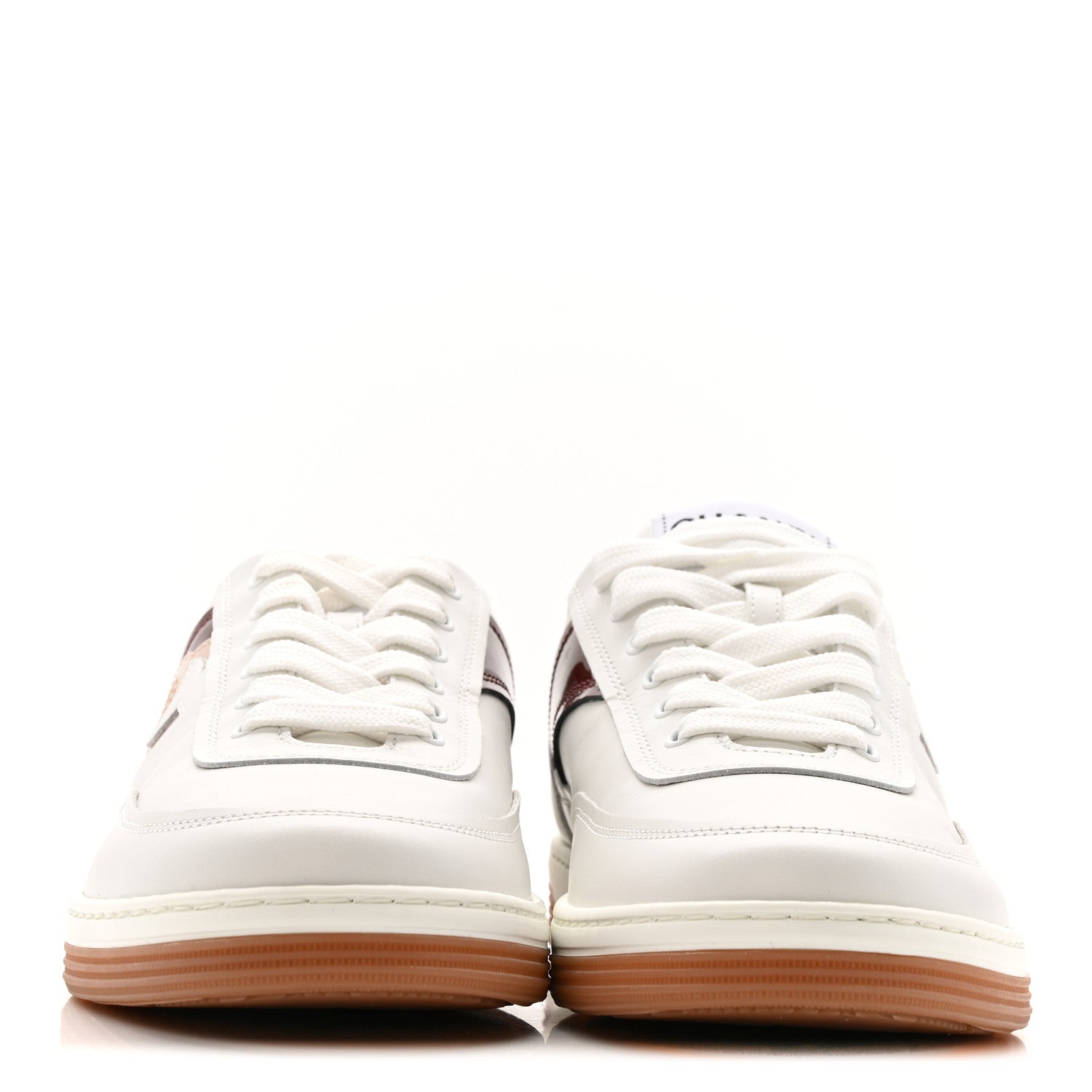 Calfskin Patent Womens CC Sneakers 36 White Burgundy Beige