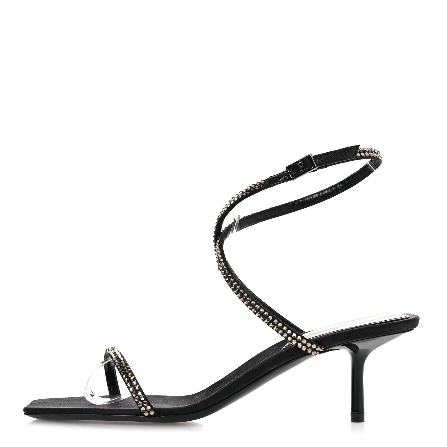 Crepe Satin Strass Baliqua 55 Ankle Strap Sandals 36 Black Greige