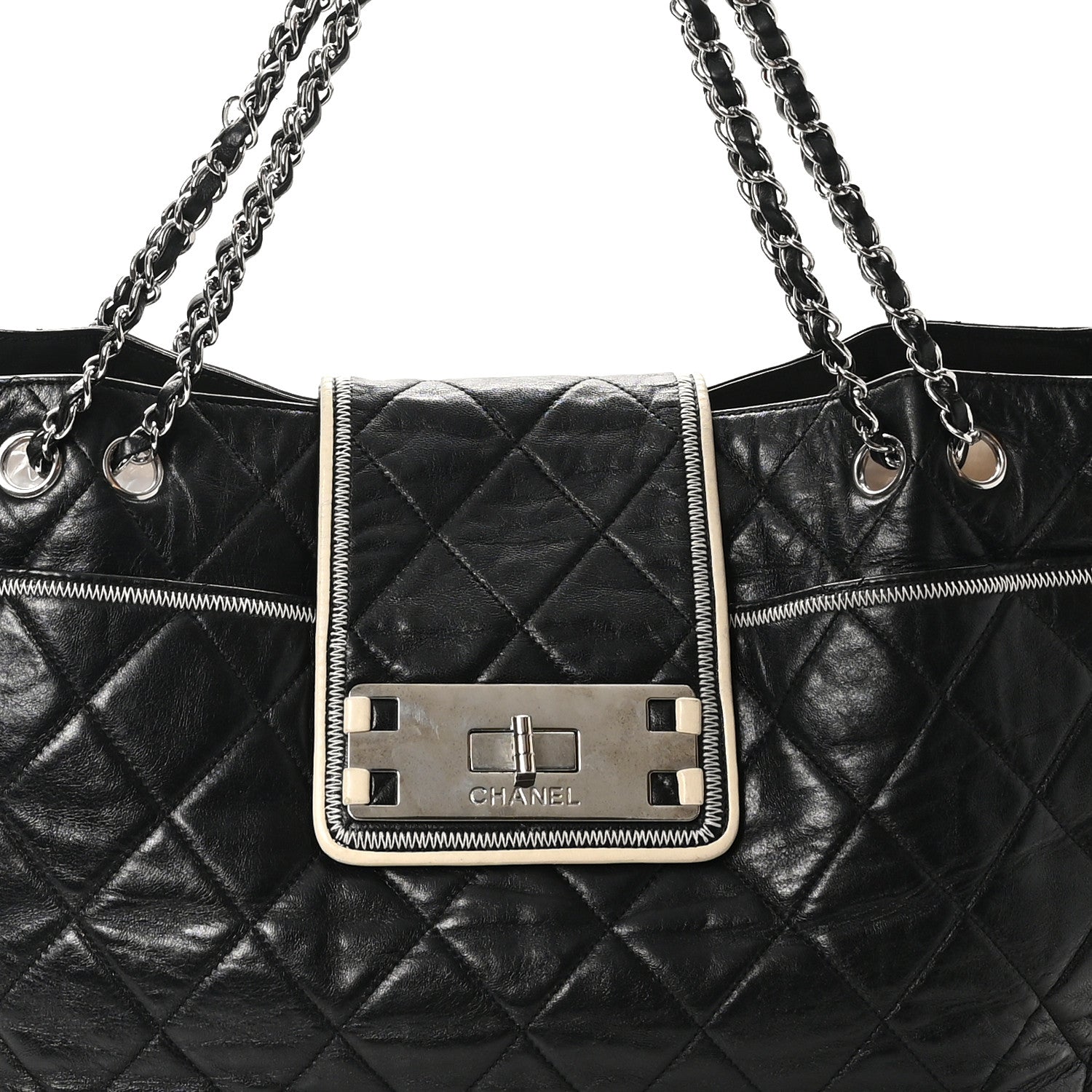 Lambskin Quilted Large East West Tote Black