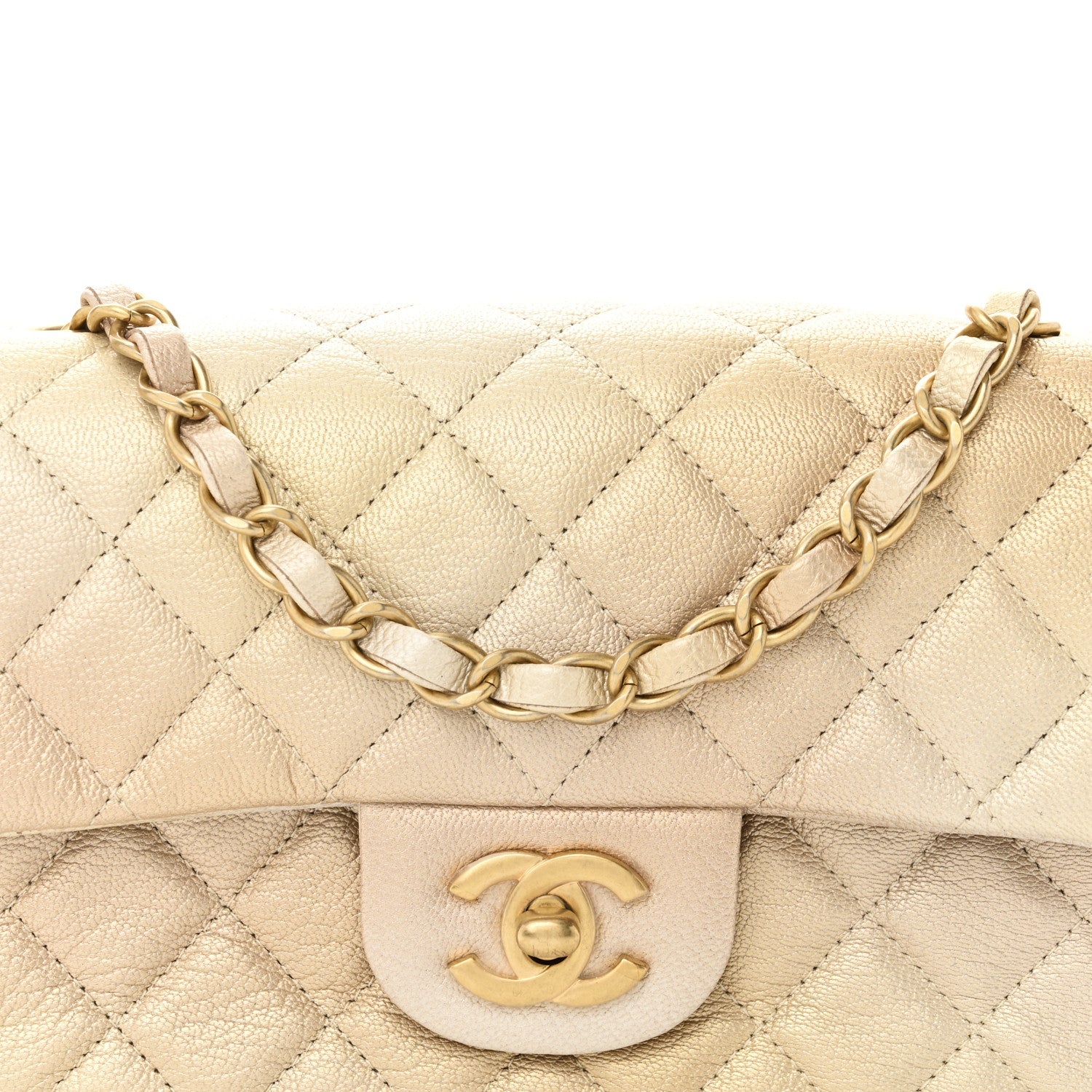 Metallic Goatskin Quilted Mini Rectangular Flap Gold