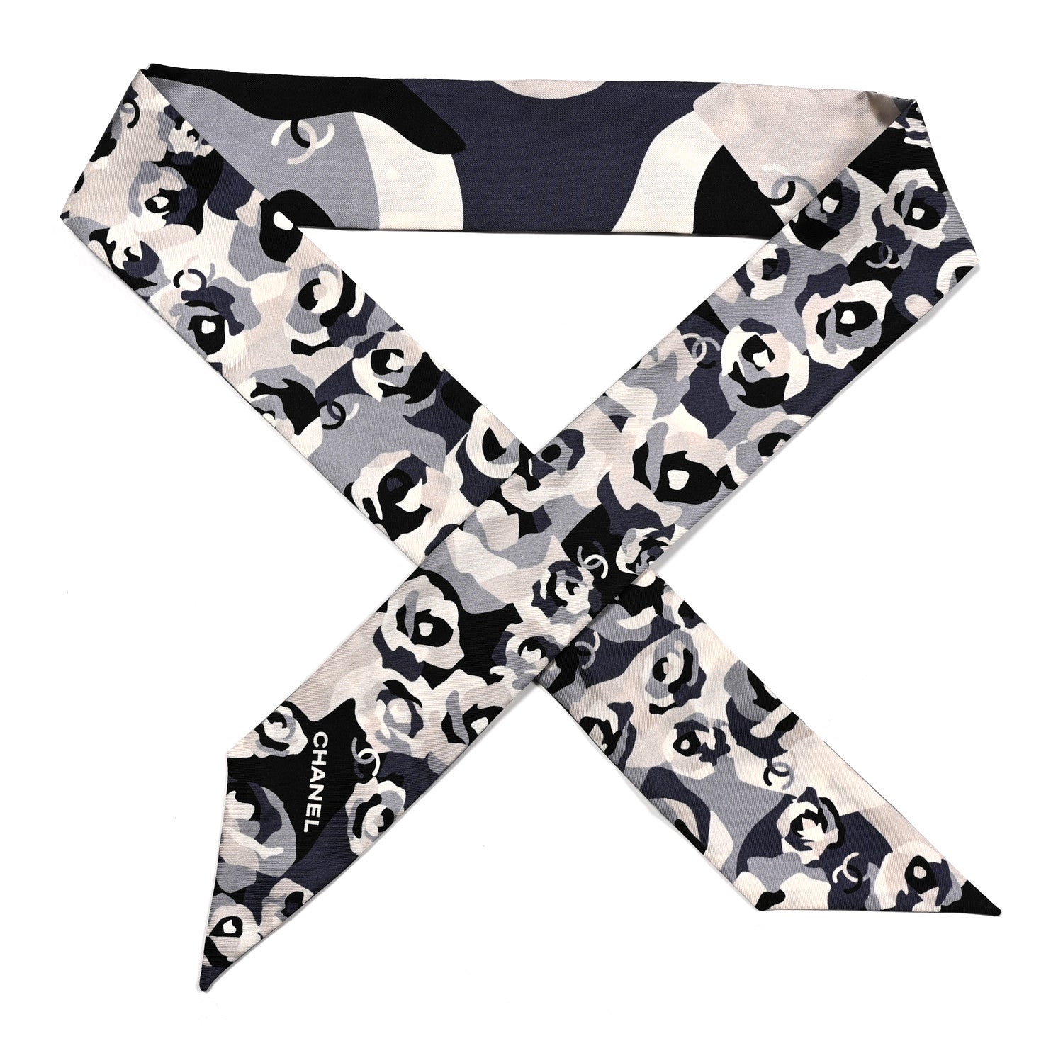Silk CC Slim Bandeau Scarf Grey Blue Black