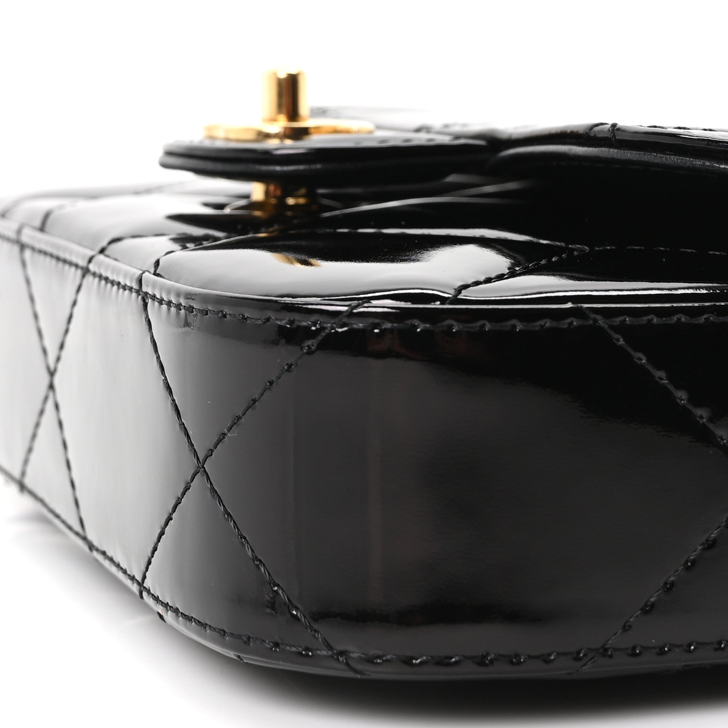 Metallic Mirror Calfskin Mini Top Handle Clutch With Chain  Black