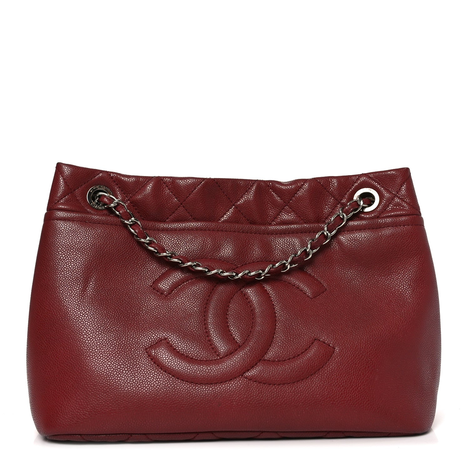 Caviar Quilted Large Timeless CC Soft Tote Dark Red