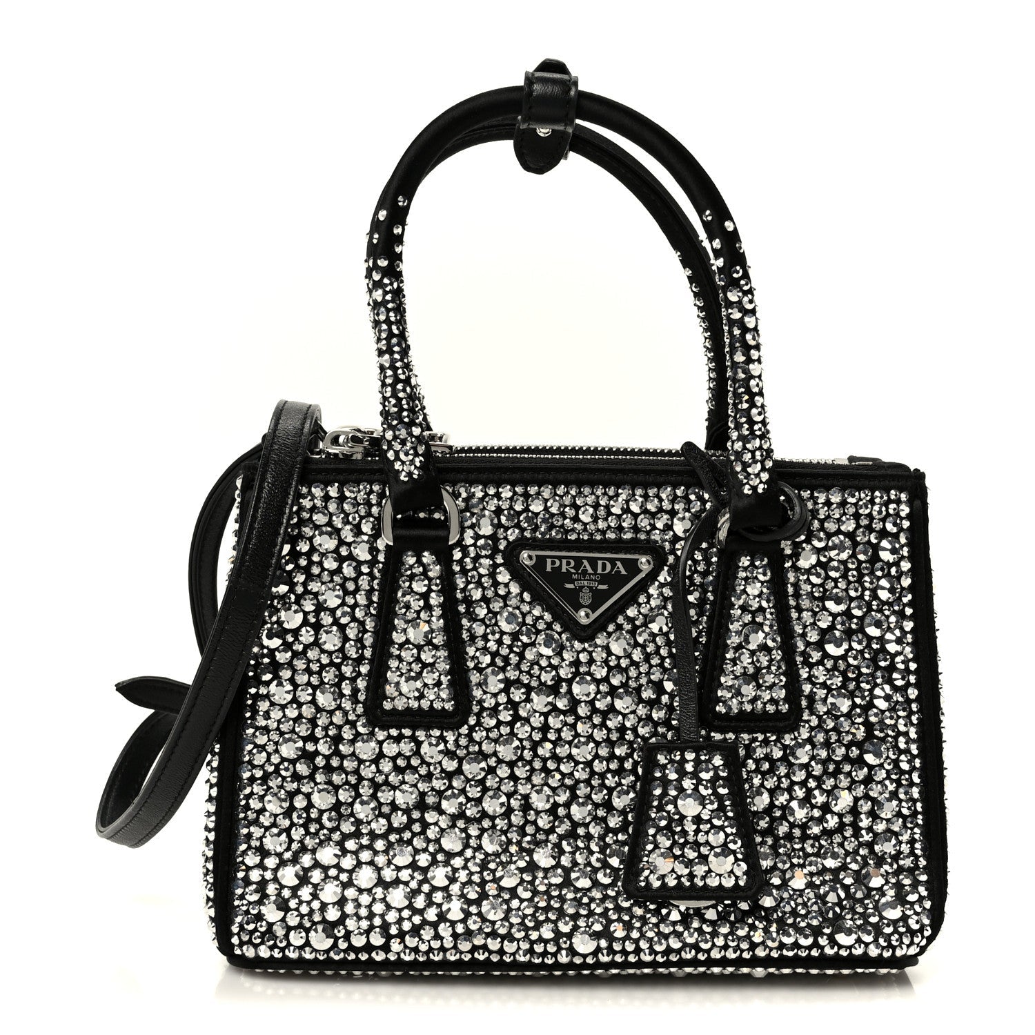 Satin Crystal Mini Galleria Double Zip Tote Metal