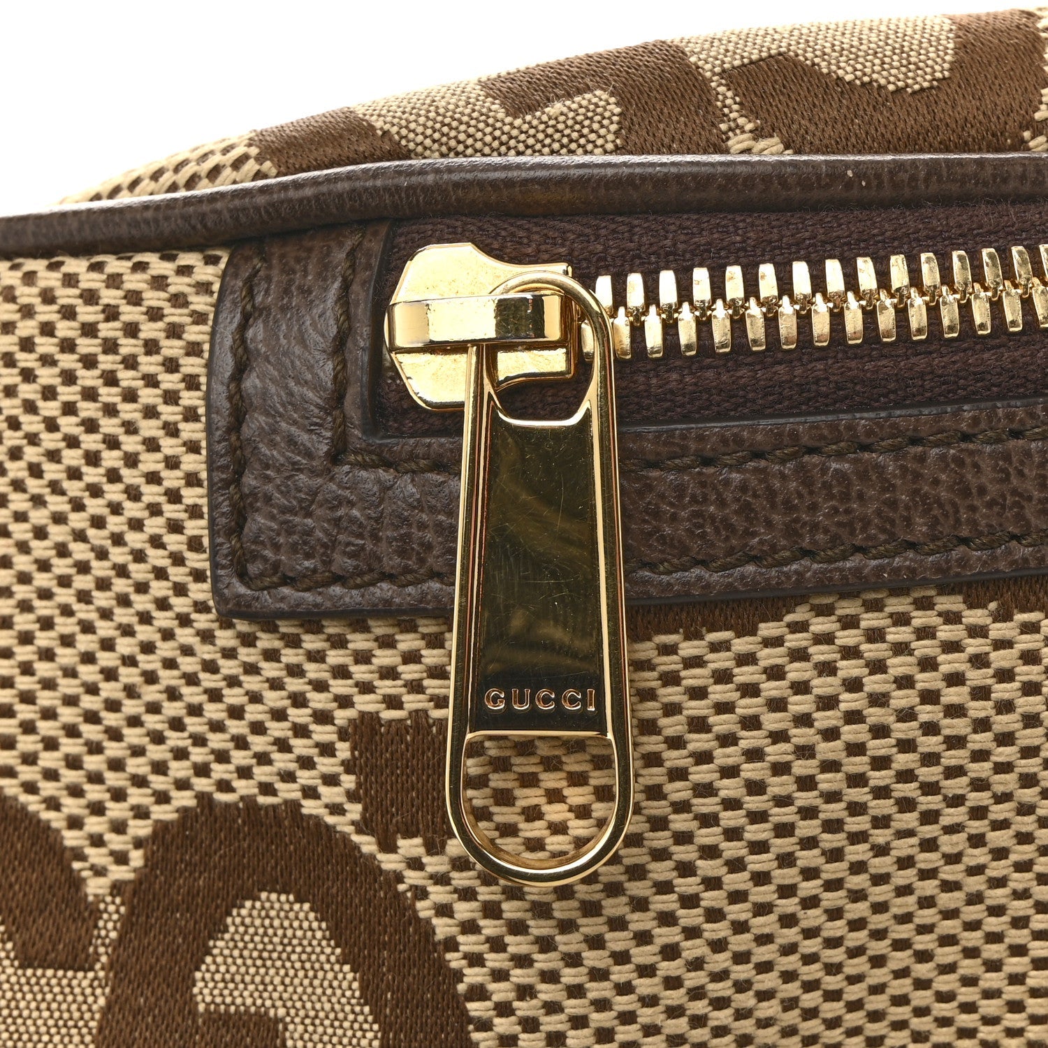 Monogram Jumbo GG Textured Dollar Calfskin Web Belt Bag Camel Ebony New Acero
