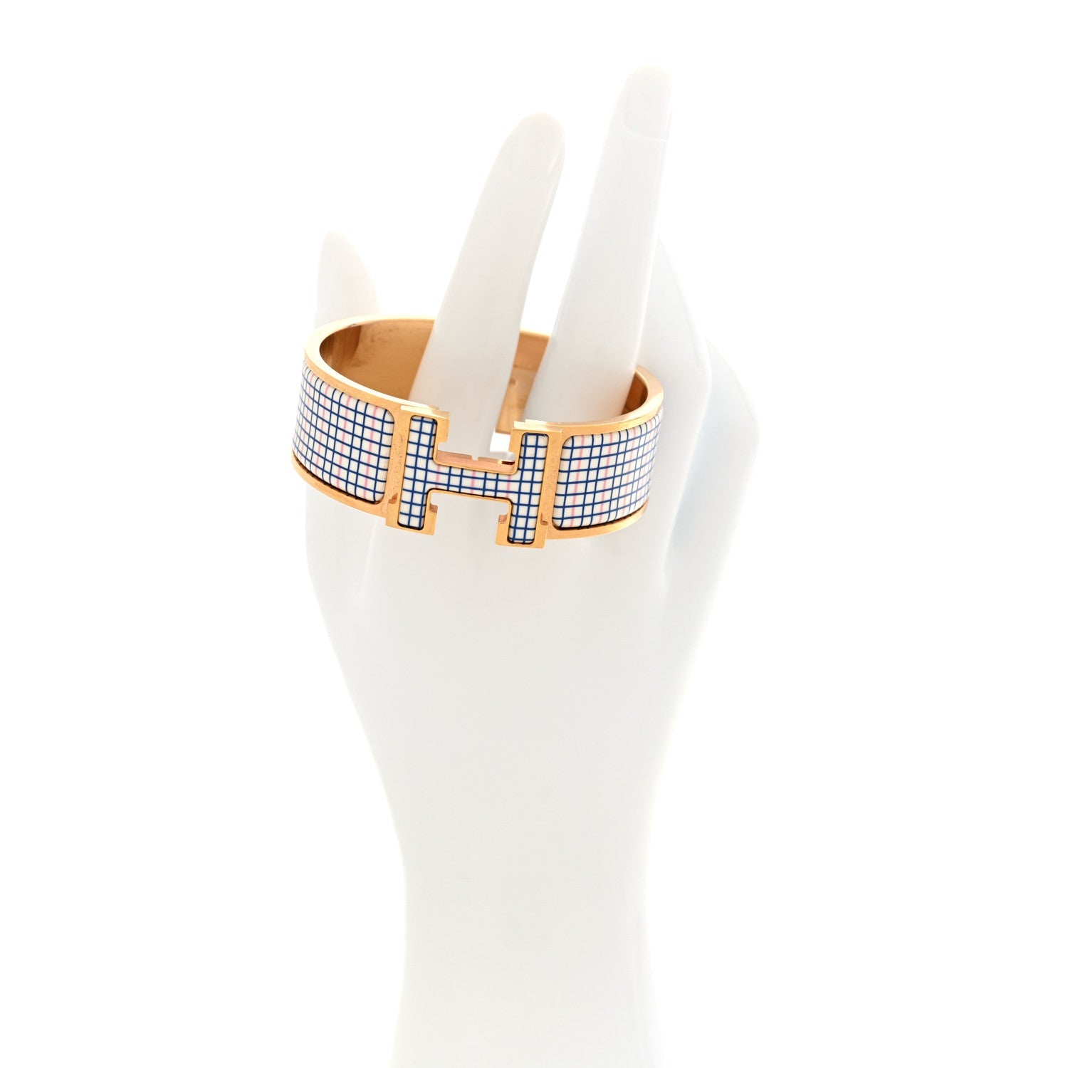 Enamel Wide Clic Clac H Tartan Bracelet PM Pink Delirium