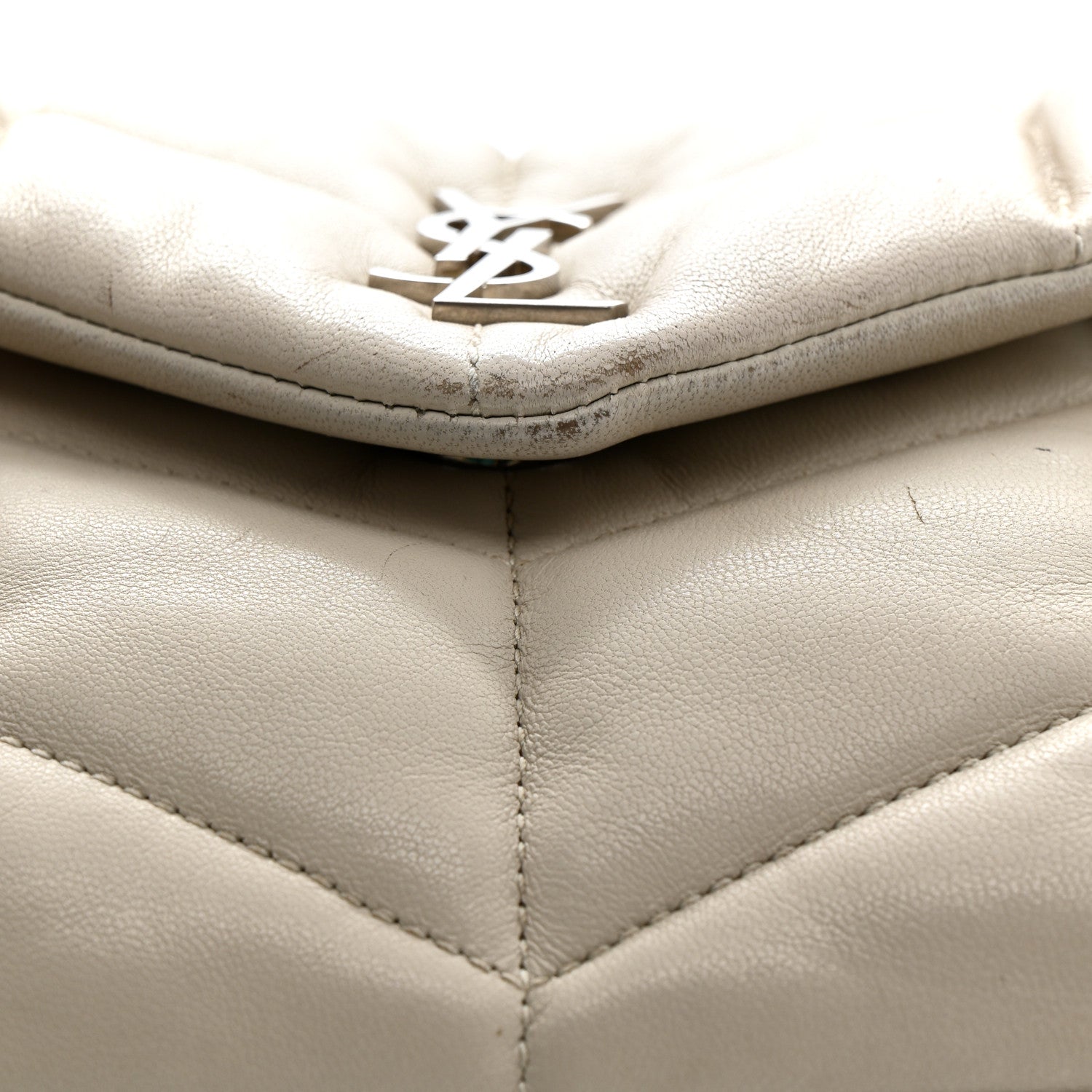 Lambskin Quilted Toy Loulou Puffer Monogram Chain Satchel Crema Soft