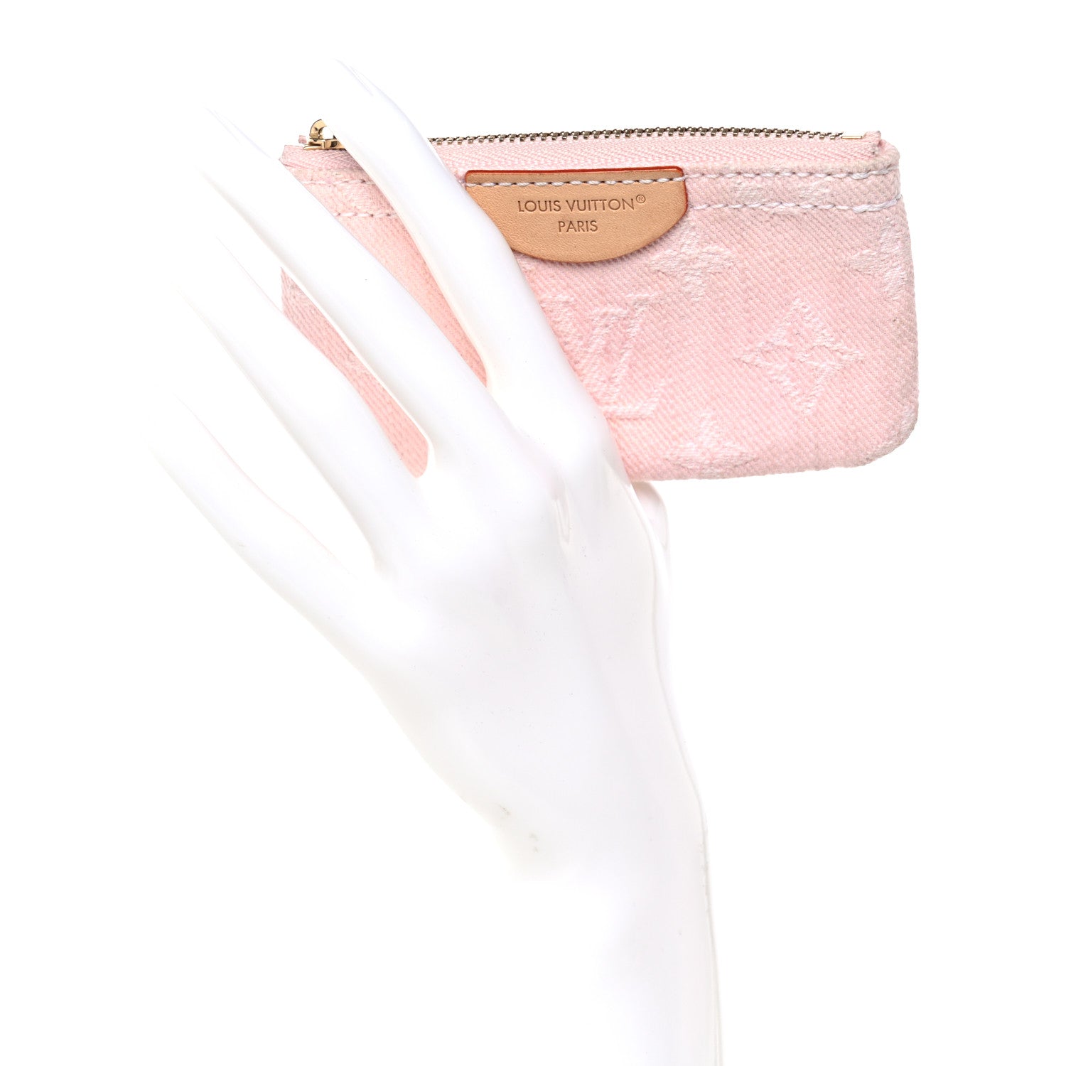 Monogram Denim Key Pouch Washed Pink