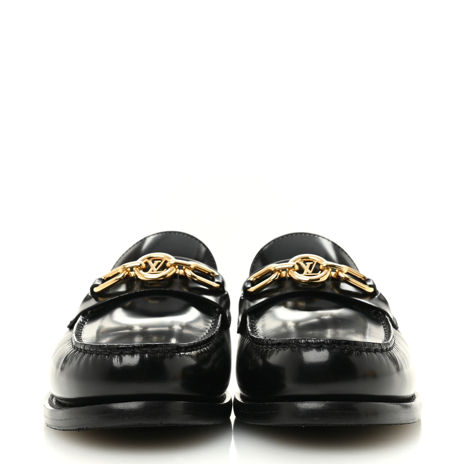 Glazed Calfskin Chess Flat Loafer 37.5 Black