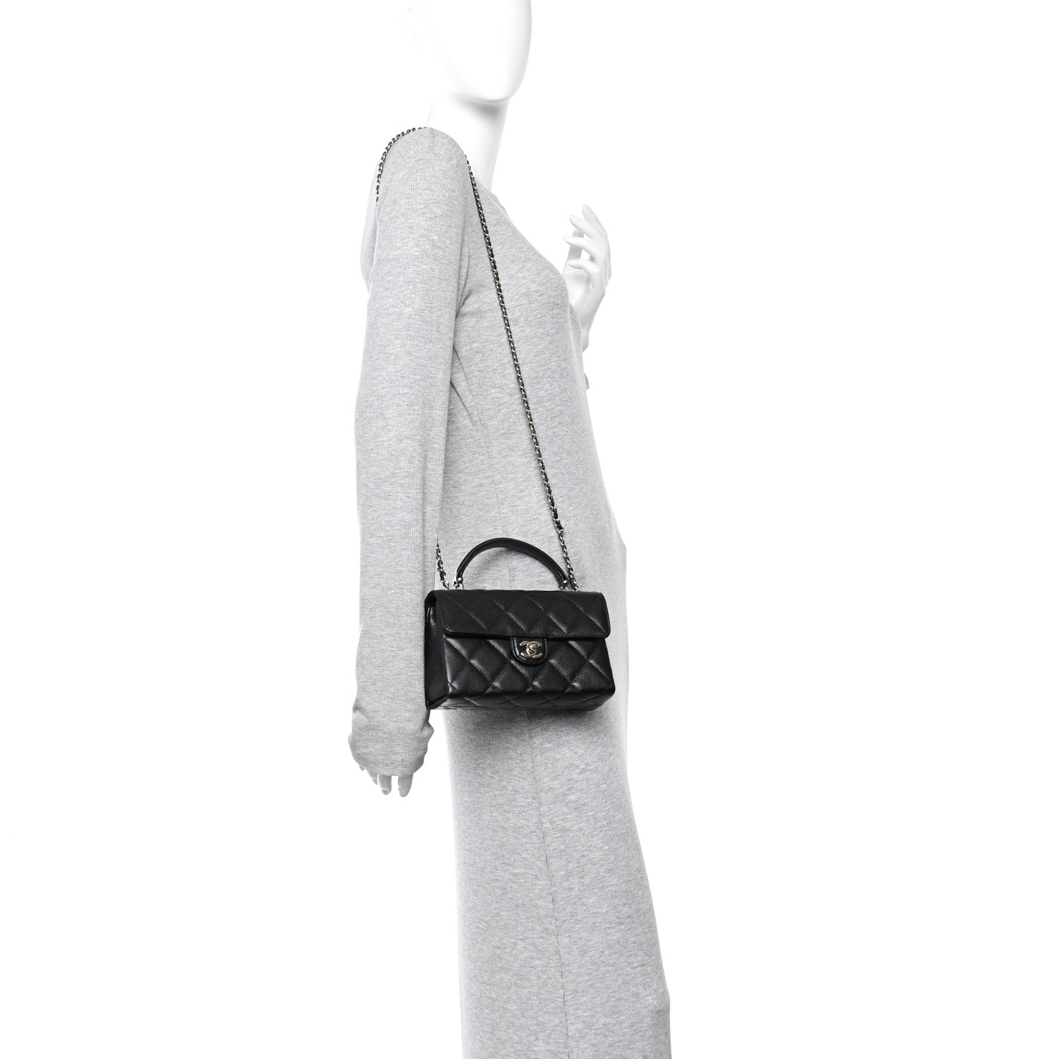 Caviar Quilted Mini Retro Twist Top Handle Flap Black