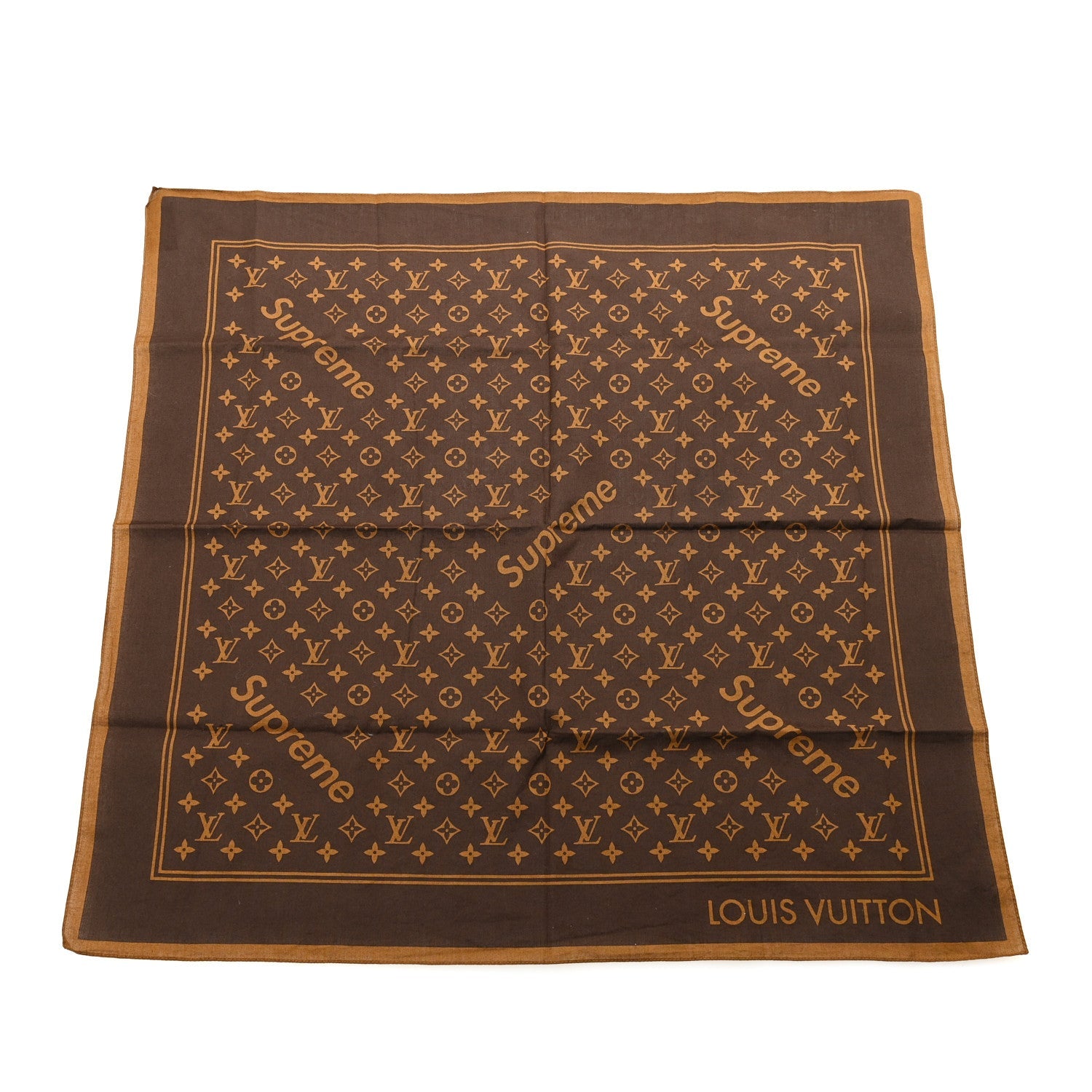 X Supreme Cotton Monogram Bandana Scarf Brown