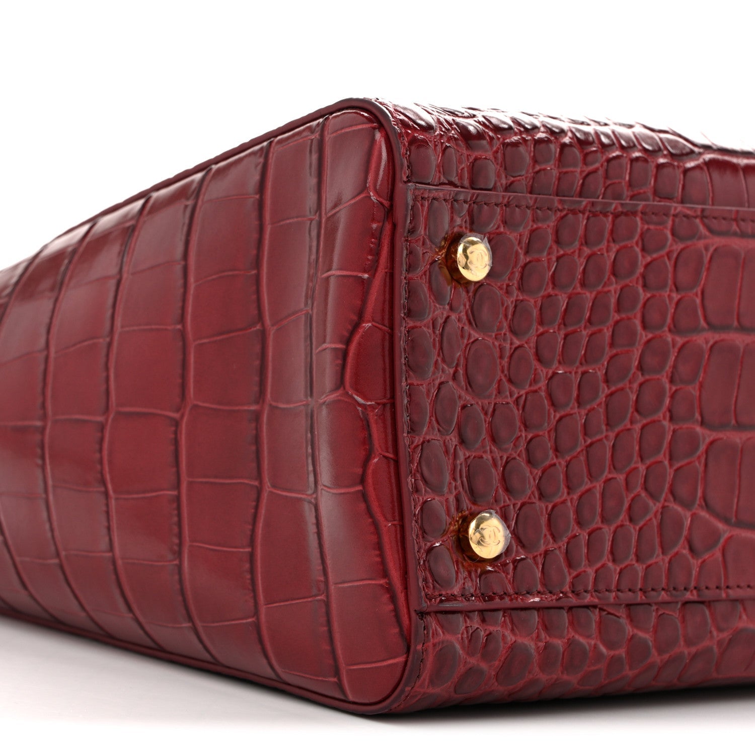 Calfskin Crocodile Embossed Archetype Small Shopper Tote Burgundy