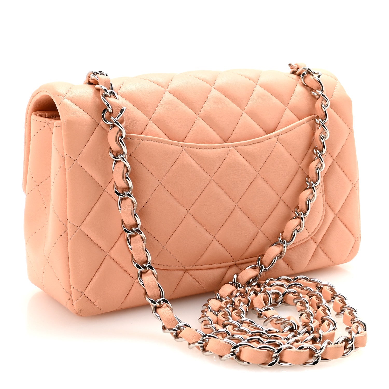 Lambskin Quilted Mini Rectangular Flap Light Pink