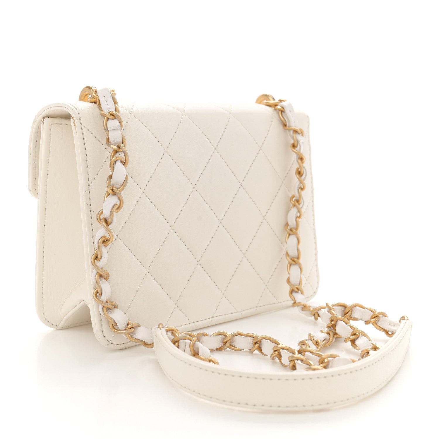 Calfskin Strass Quilted Flap White