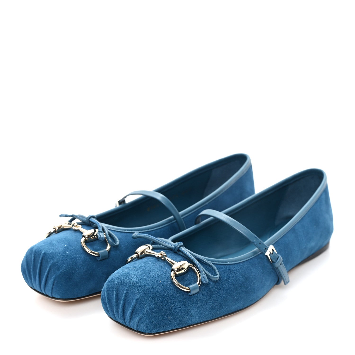 Kid Scamosciato Horsebit Ballet Flats 37.5 Deep Acqua