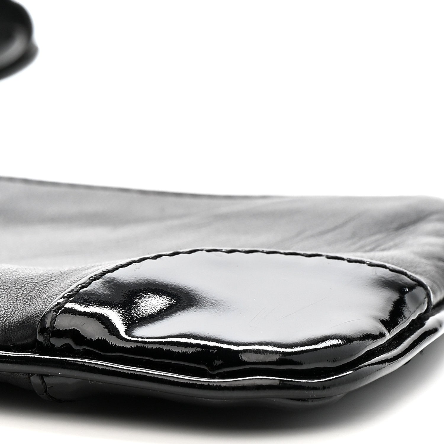 Lambskin Patent Camellia Wristlet Black