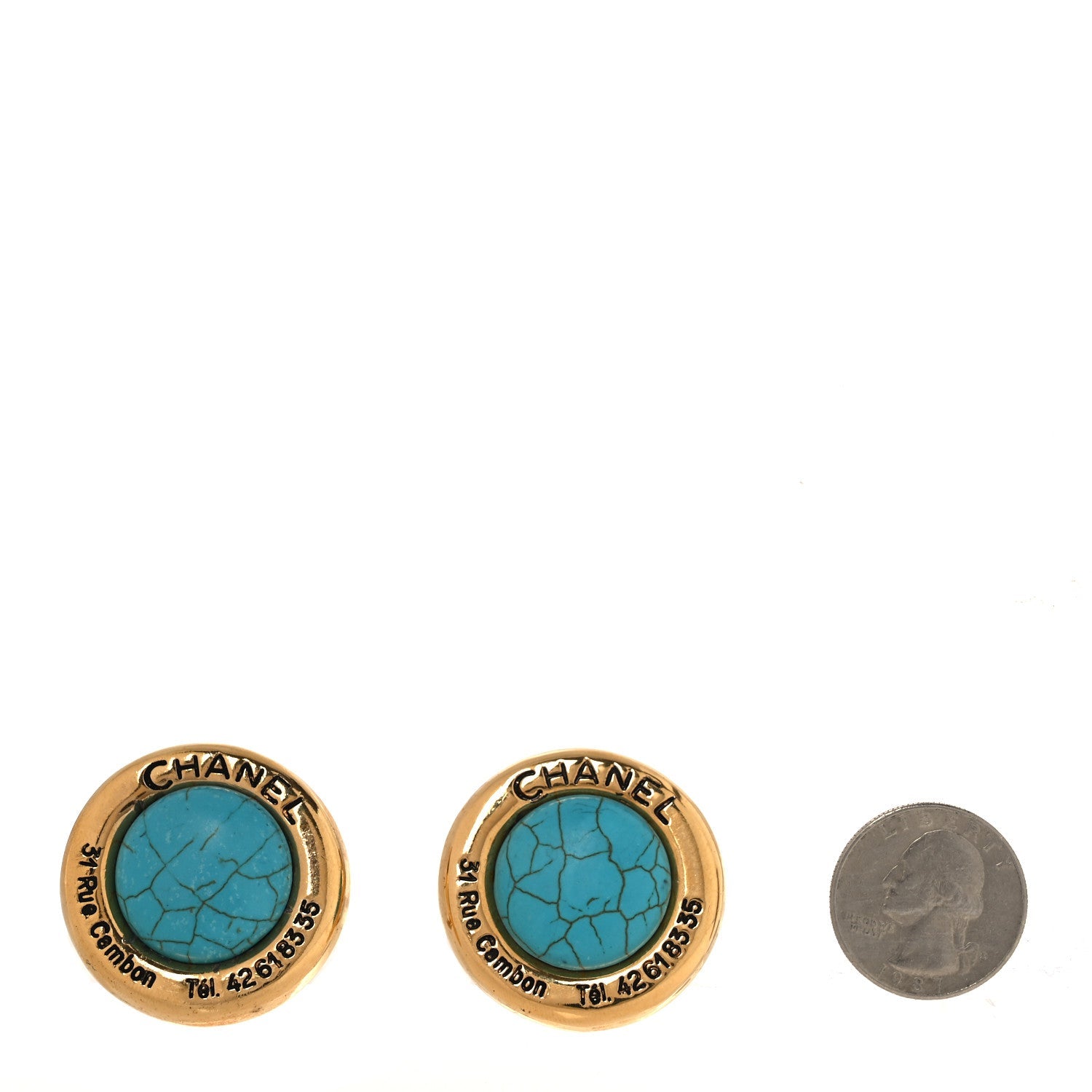 Metal Round Cambon Resin Clip On Earrings Gold Turquoise