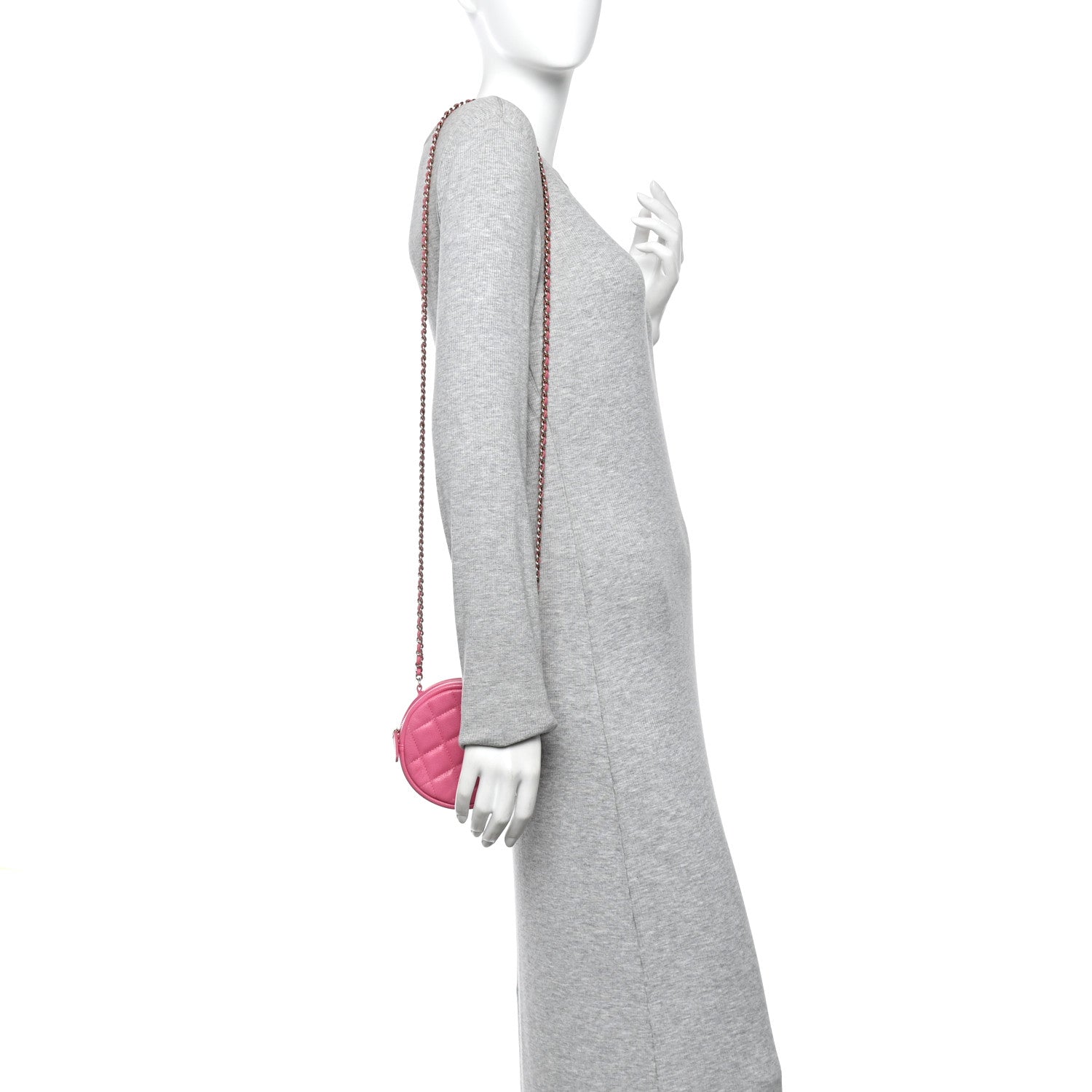 Caviar Quilted Round Clutch With Chain Pink