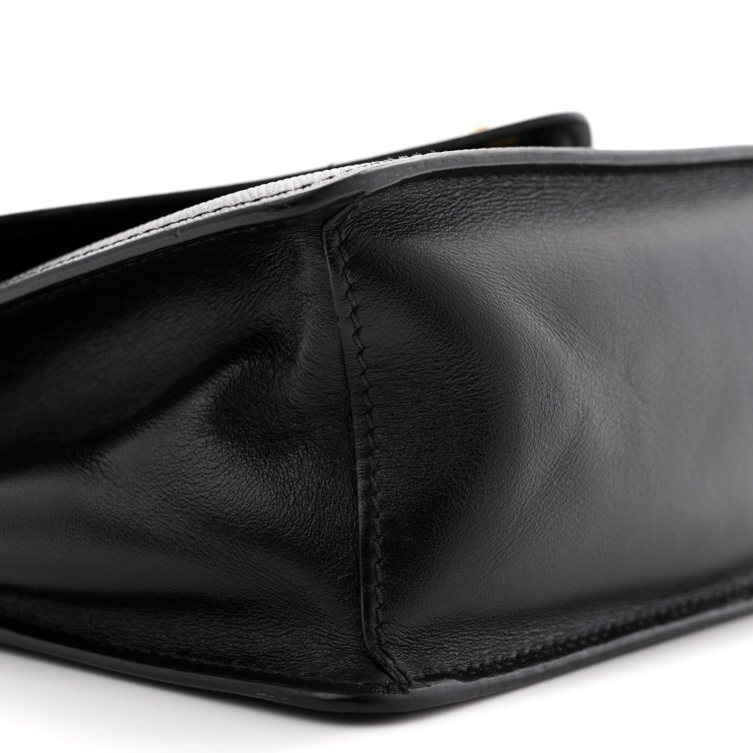 Saffiano Soft Calfskin Metal Triangle Logo Envelope Chain Shoulder Bag Black