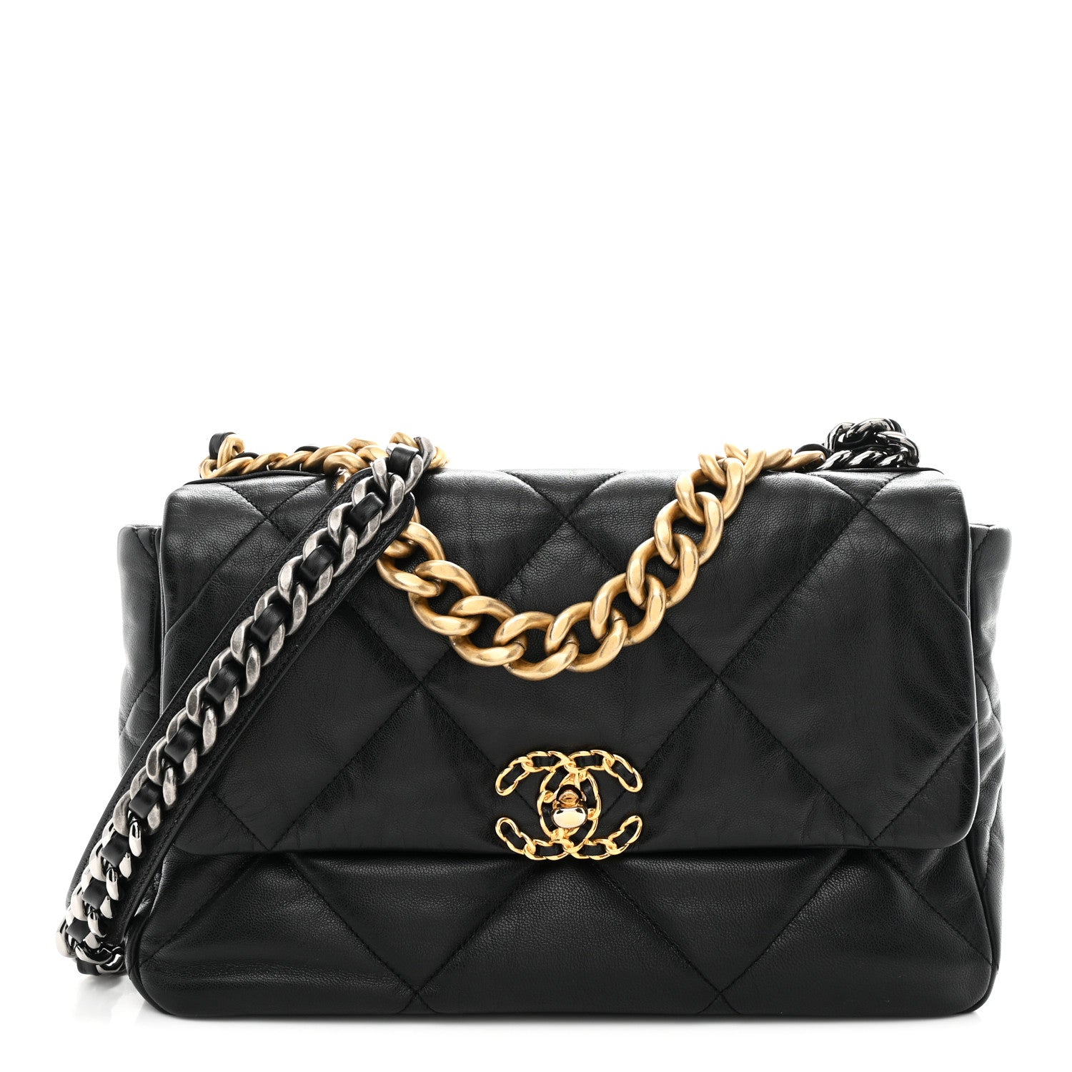 Goatskin Quilted Large Chanel 19 Flap Black