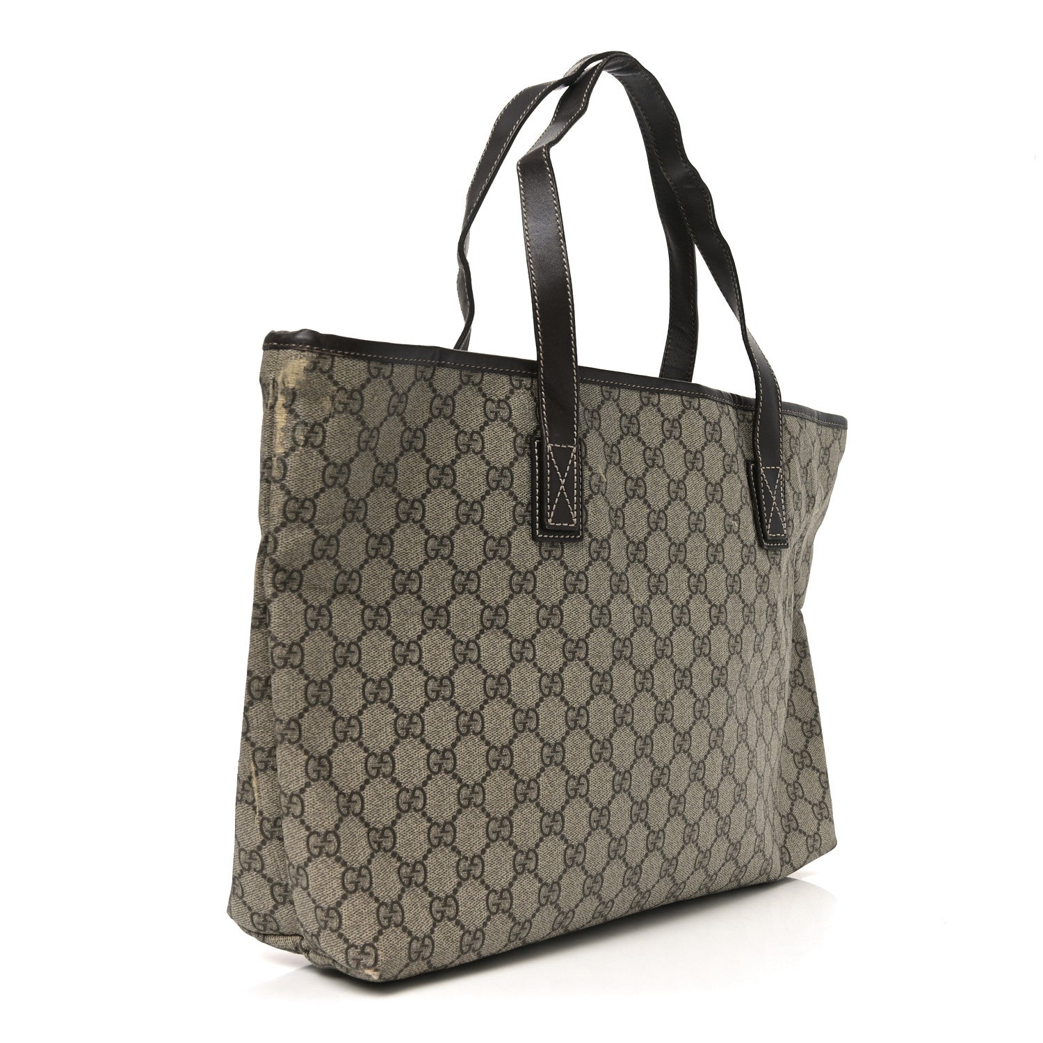 GG Supreme Monogram Medium Zippered Shopping Tote Dark Brown