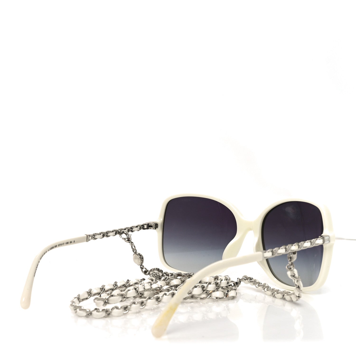 Acetate Metal Lambskin Square Chain Sunglasses 5210-Q-A White
