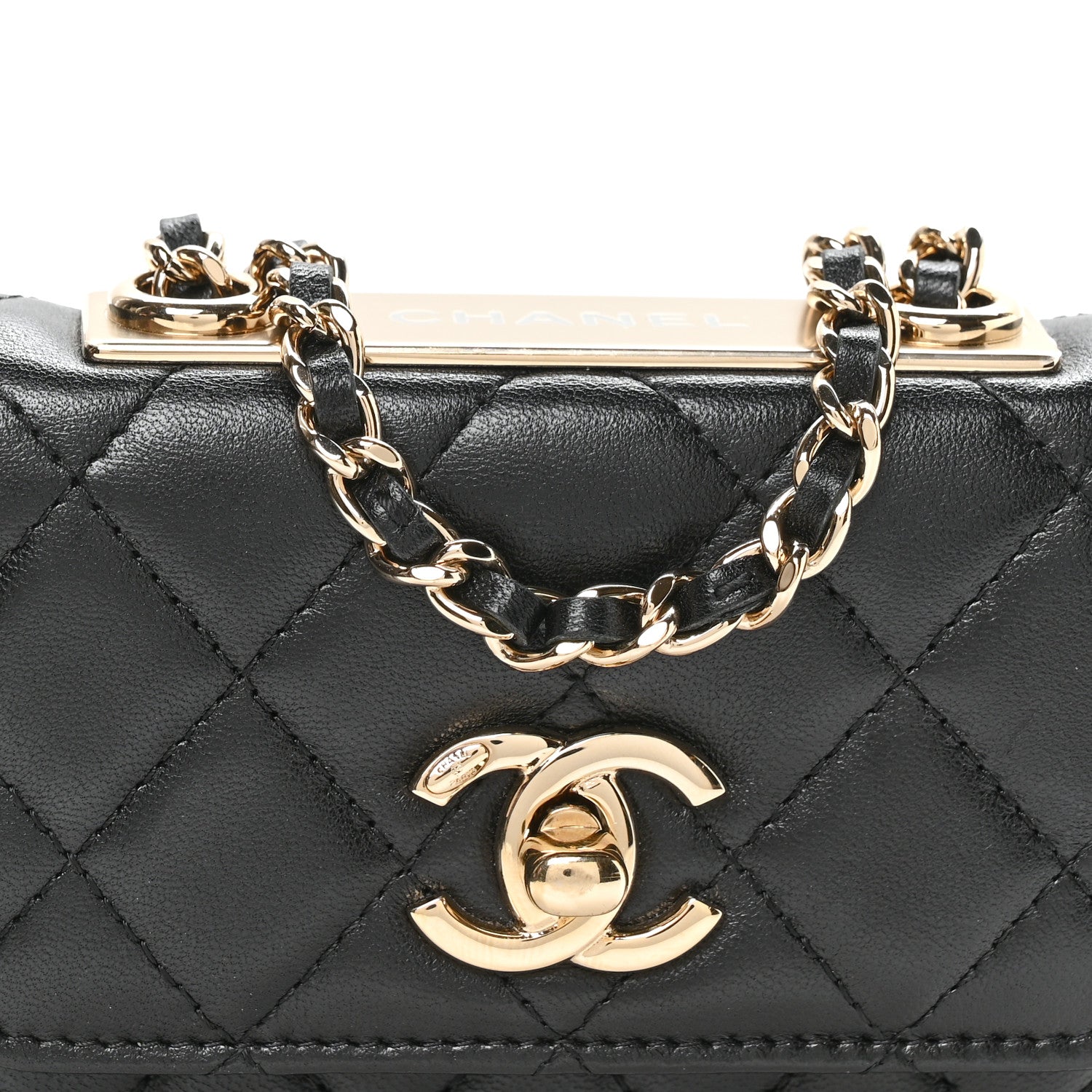 Lambskin Quilted Trendy CC Card Holder On Chain Black