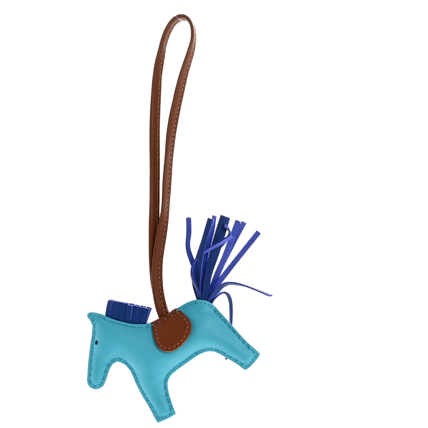Milo Lambskin Grigri Rodeo Horse Bag Charm PM Bleu Azteque Bleu Electrique Fauve
