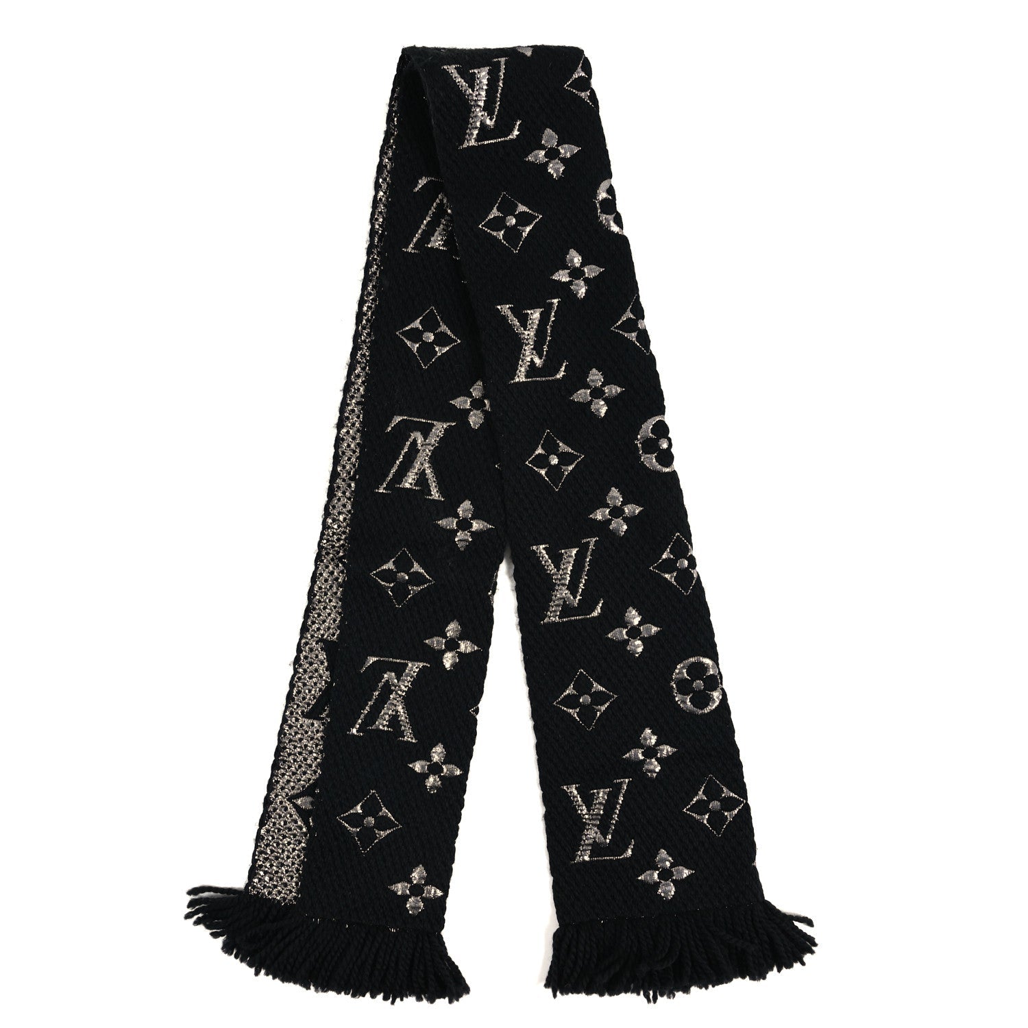 Wool Silk Logomania Shine Scarf Black