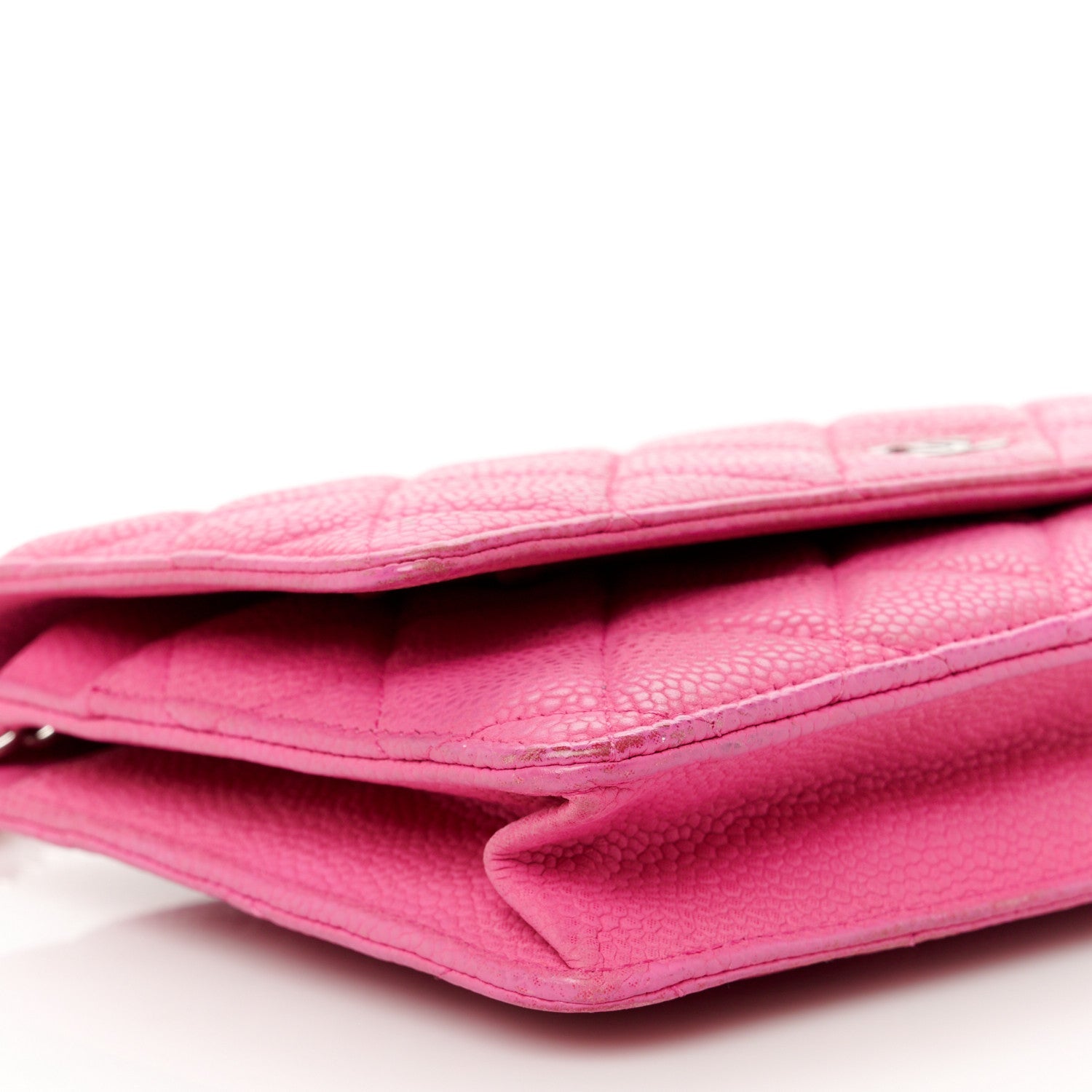 Iridescent Caviar Quilted Wallet on Chain WOC Pink