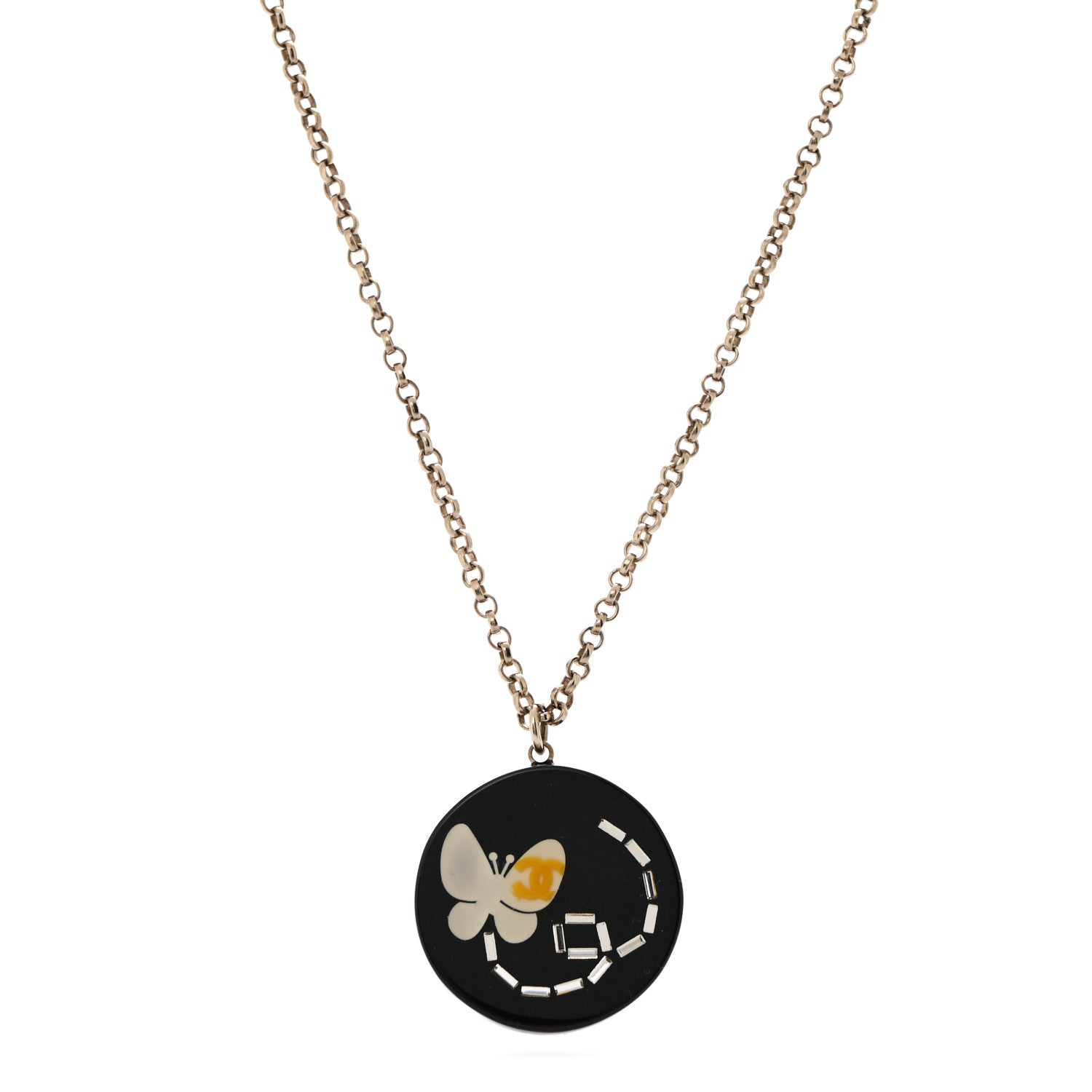 Resin Crystal Butterfly CC Pendant Necklace Gold Black
