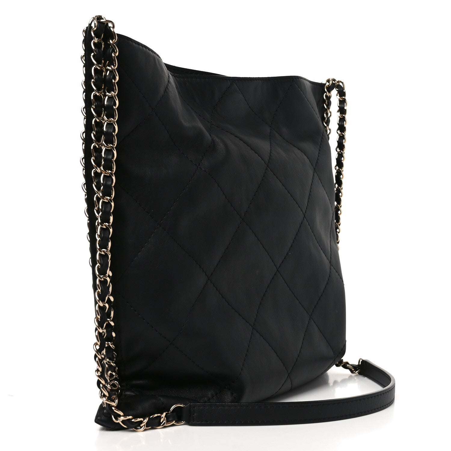 Calfskin Quilted Chain Flat Tote Black