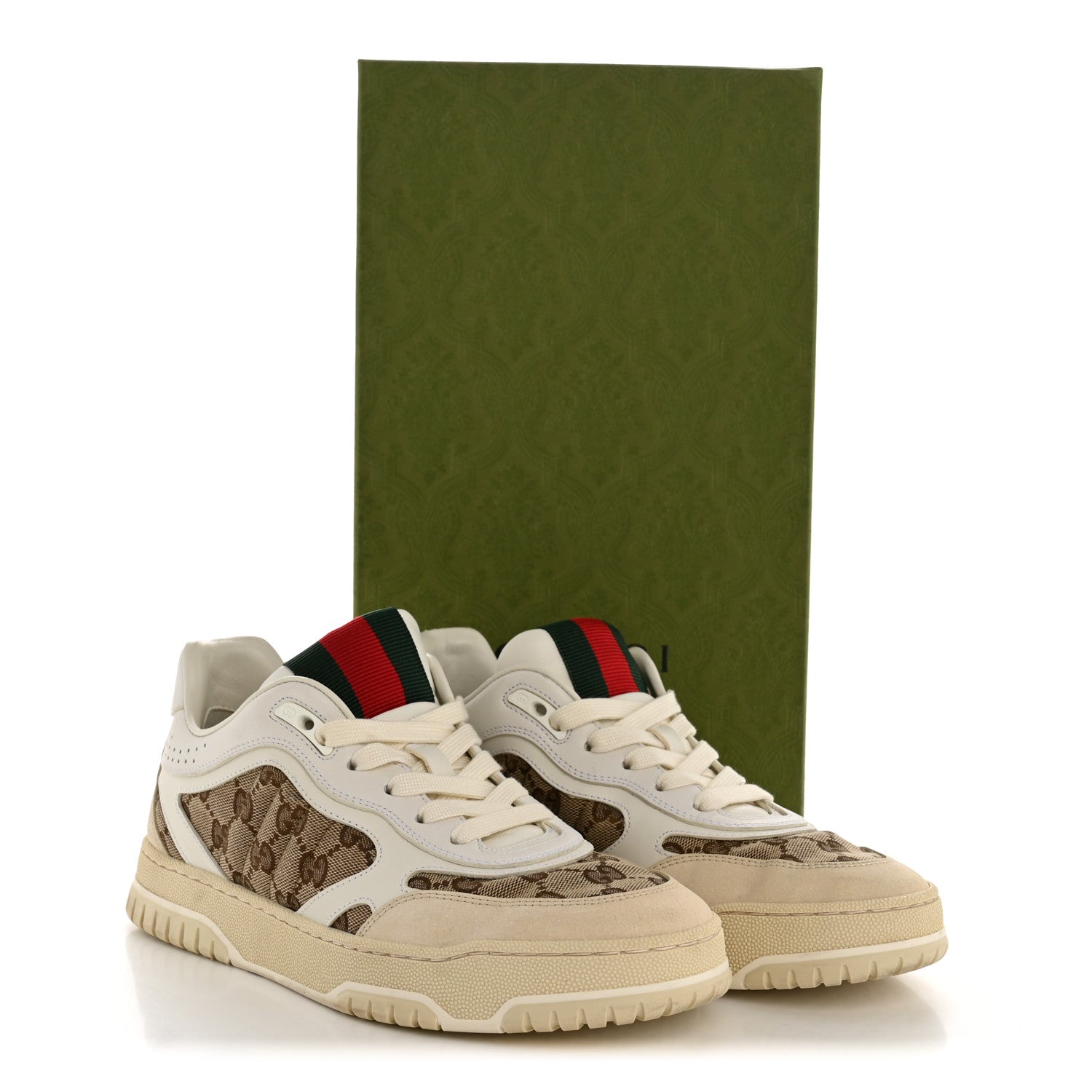Calfskin GG Monogram Re-Web Womens Sneakers 39 White Beige Ebony
