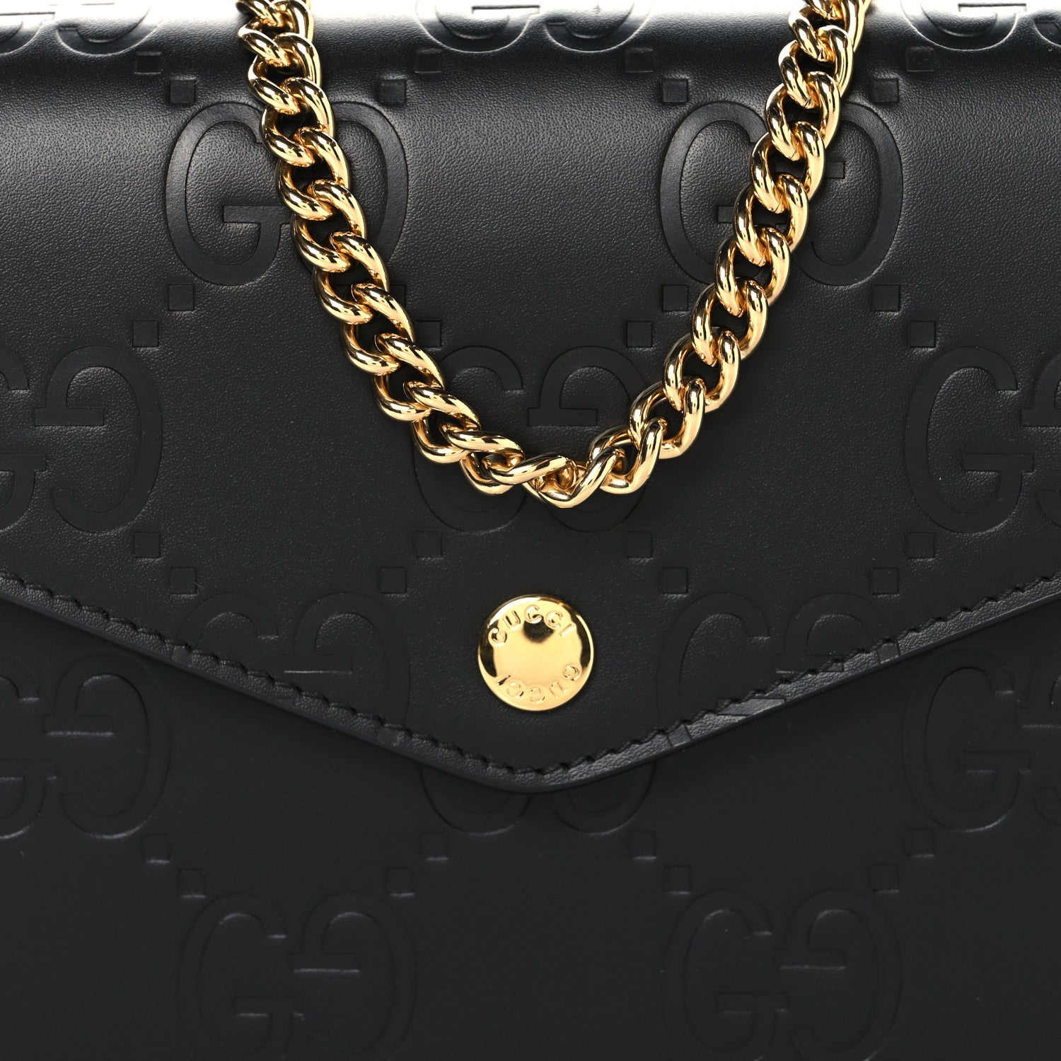 Calfskin GG Debossed Chain Wallet Black