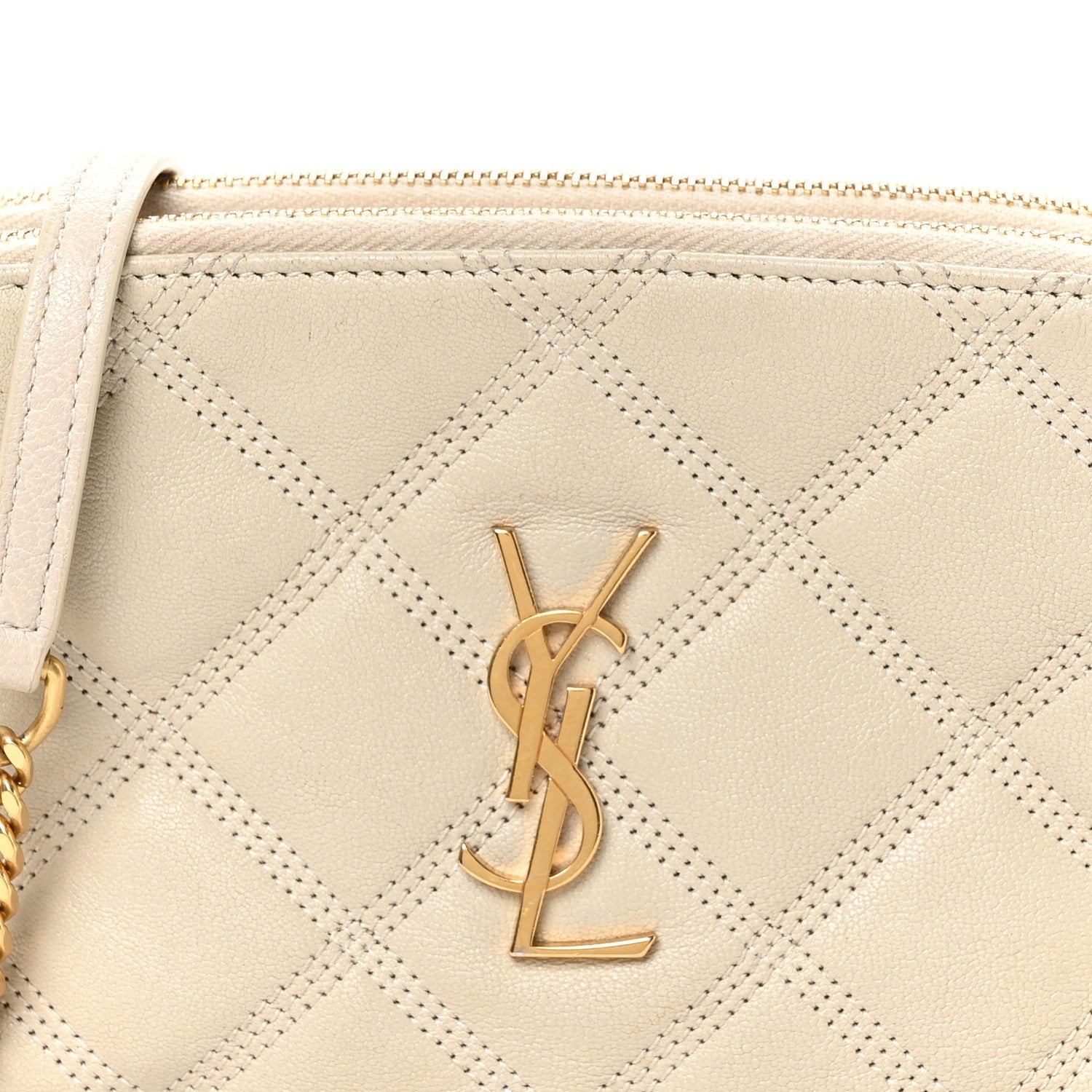 Grained Lambskin Quilted Mini Becky Double Zip Bag Vintage White