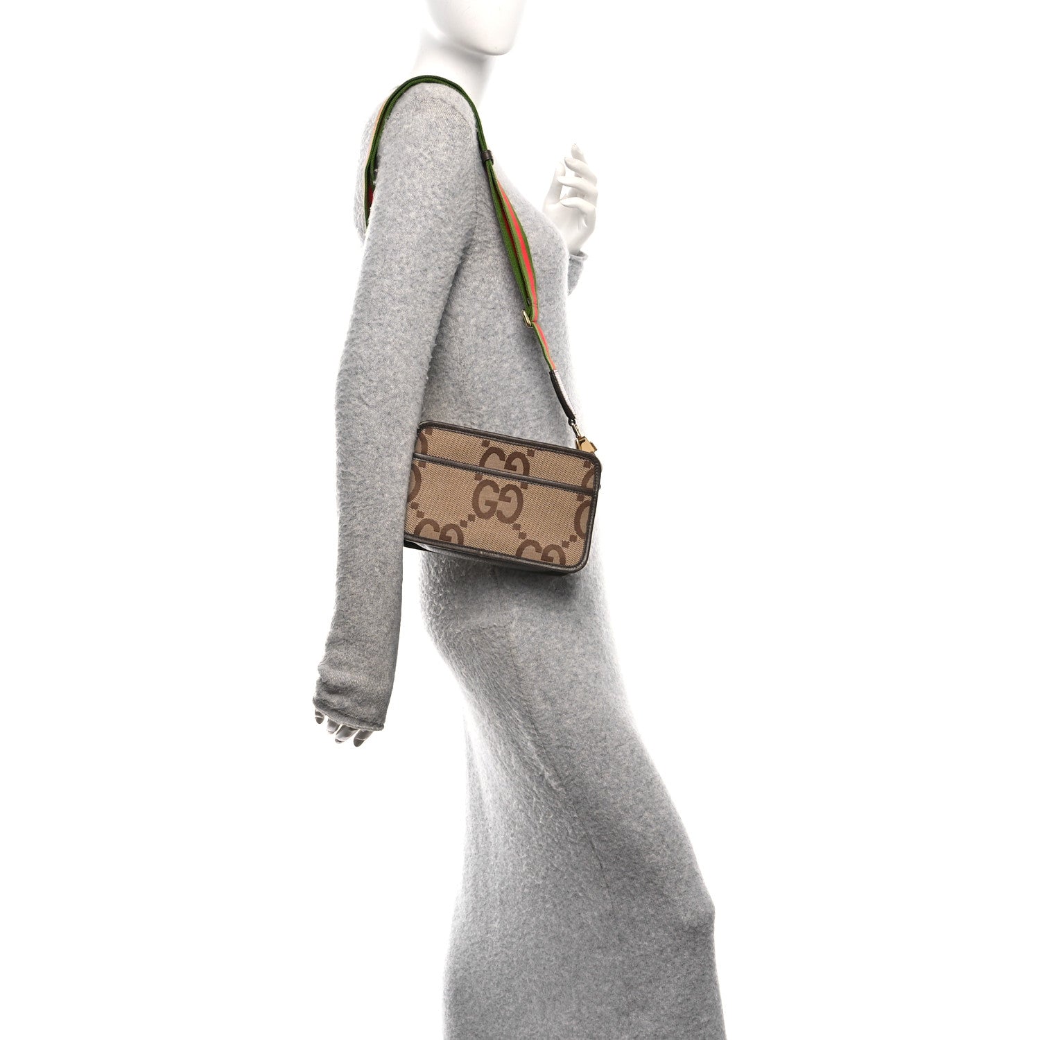Monogram Jumbo GG Textured Dollar Calfskin Web Mini Crossbody Bag Camel Ebony New Acero