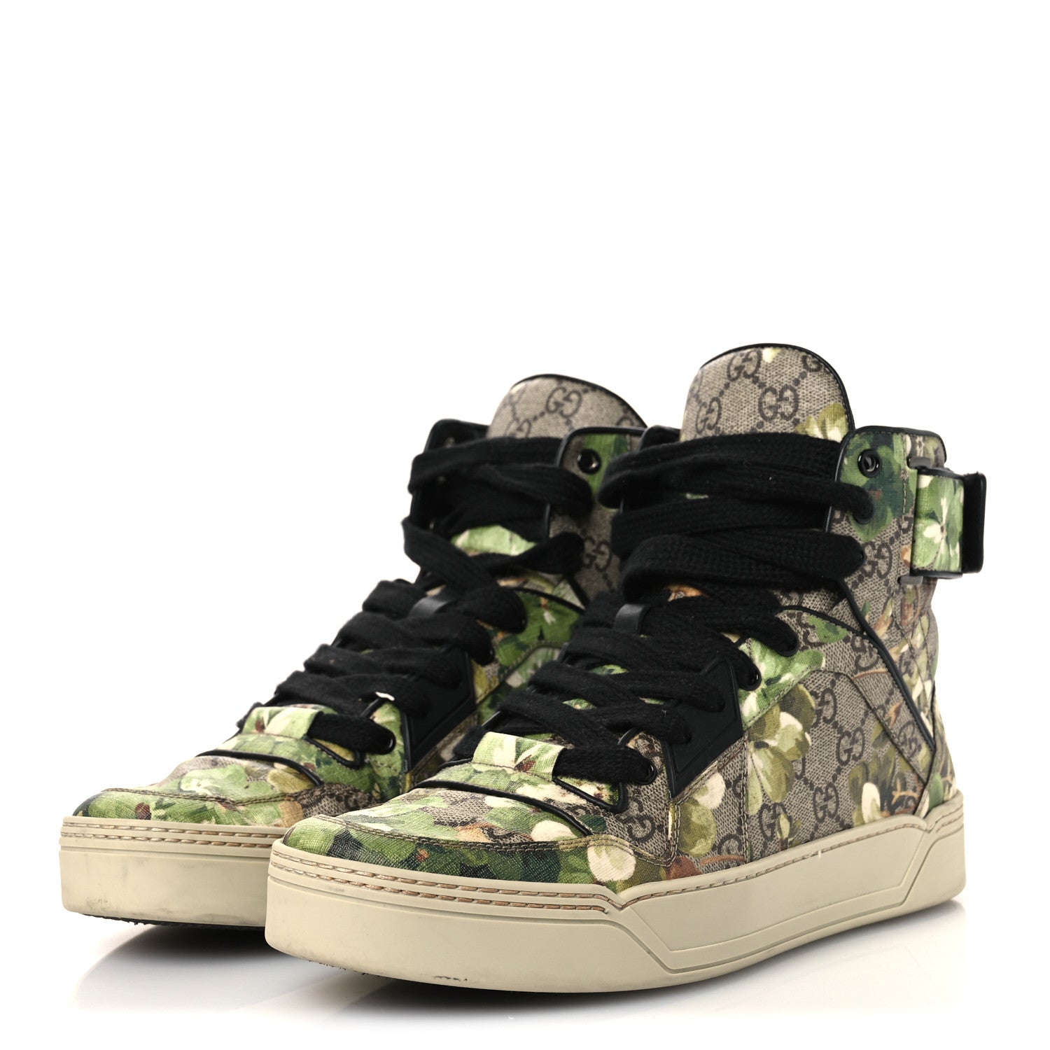 GG Monogram Blooms Web High Top Sneakers 8 Beige Green